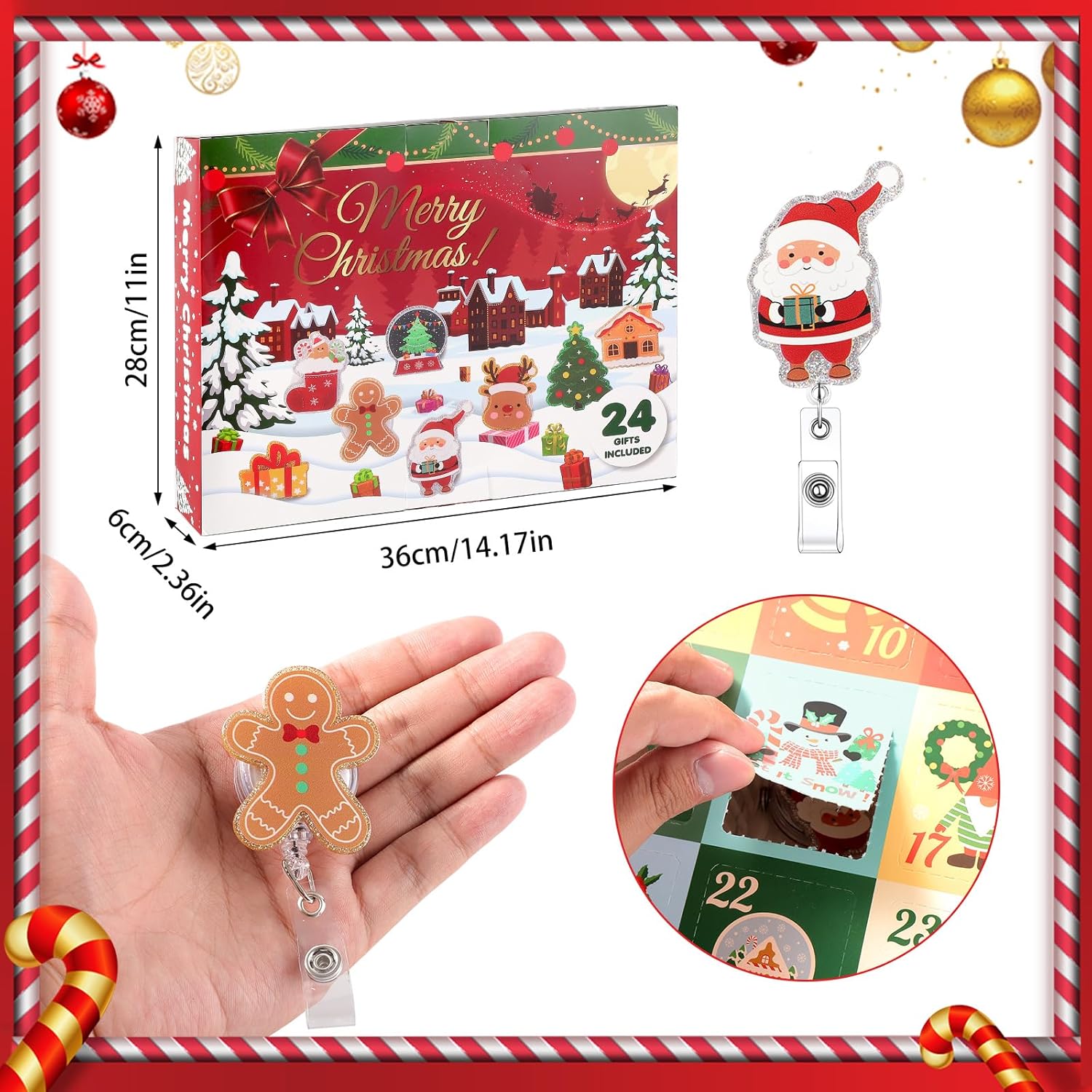 24 Pack Christmas Badge Reel Retractable Cute Holiday Badge Reels Advent Calendar 2025 Funny Christmas Tree for Advent Calendar ID Badge Holder - Image 4