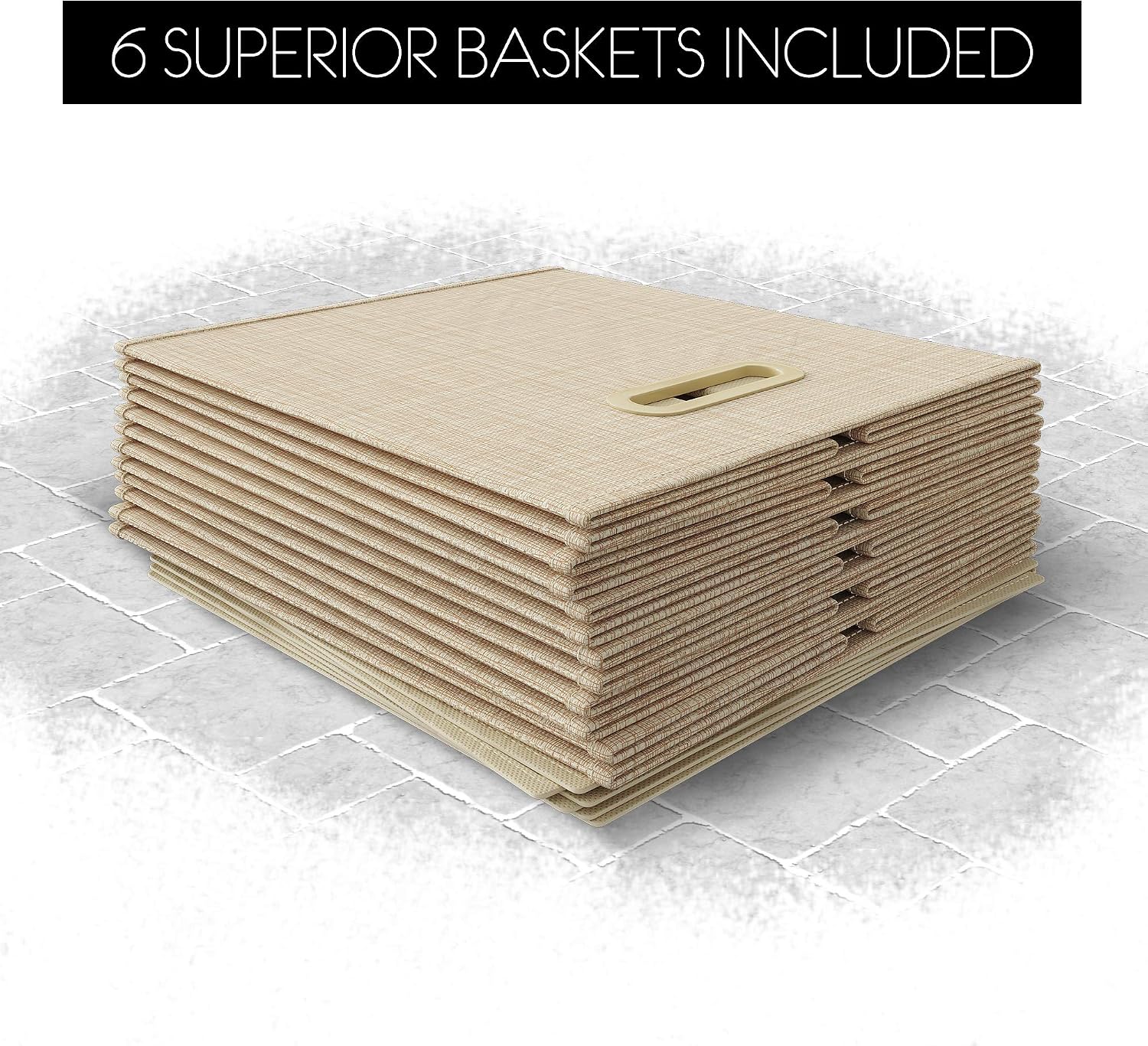 NEATERIZE Storage Cubes - Set of 6 Storage Bins | Features Dual Plastic Handles | Cube Storage Bins | Foldable Closet Organizers and Storage | Fabric Storage Box for Home, Office (Beige)