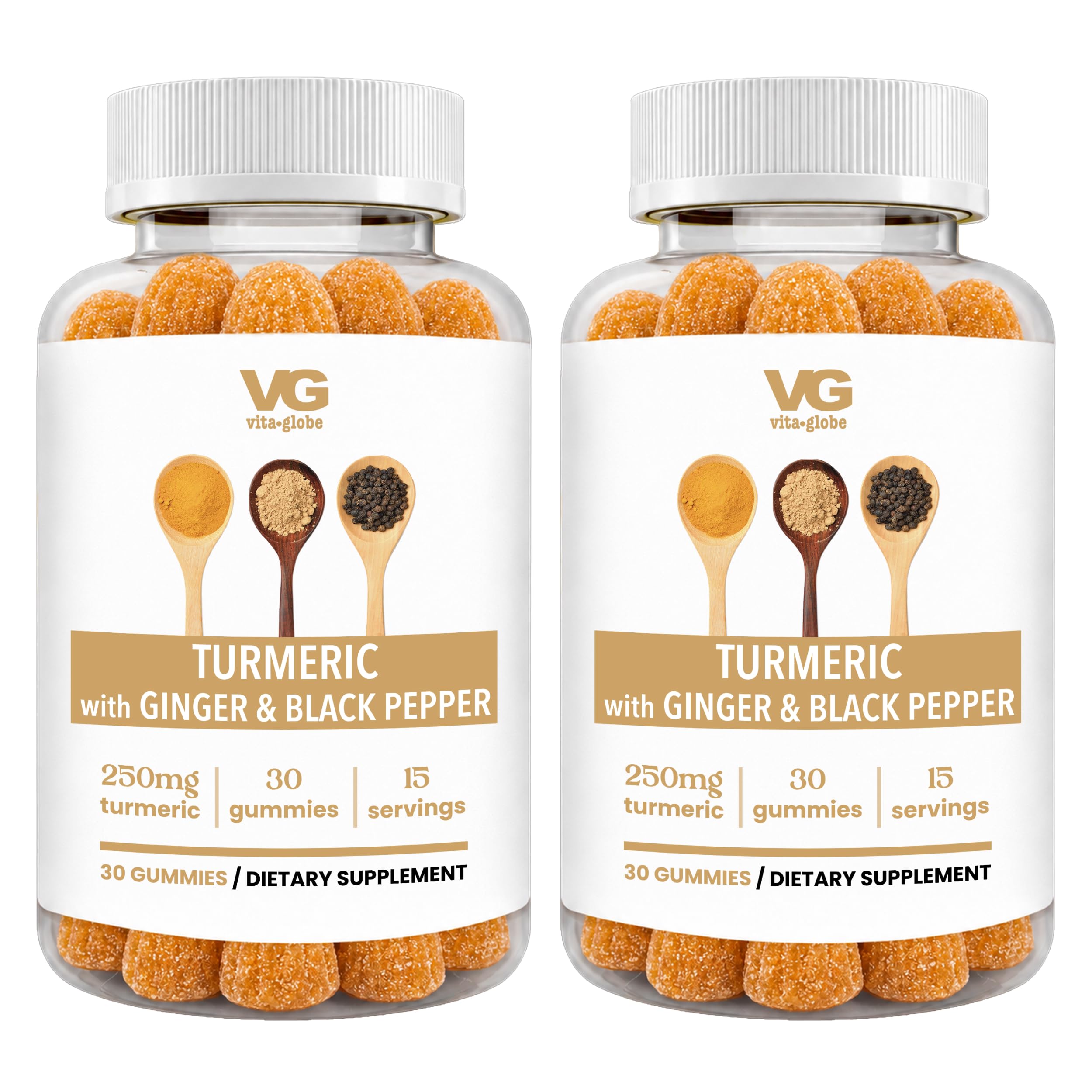 VITA GLOBE Turmeric Curcumin Gummies 250mg with Ginger & Black Pepper 30 Count (Pack of 2)