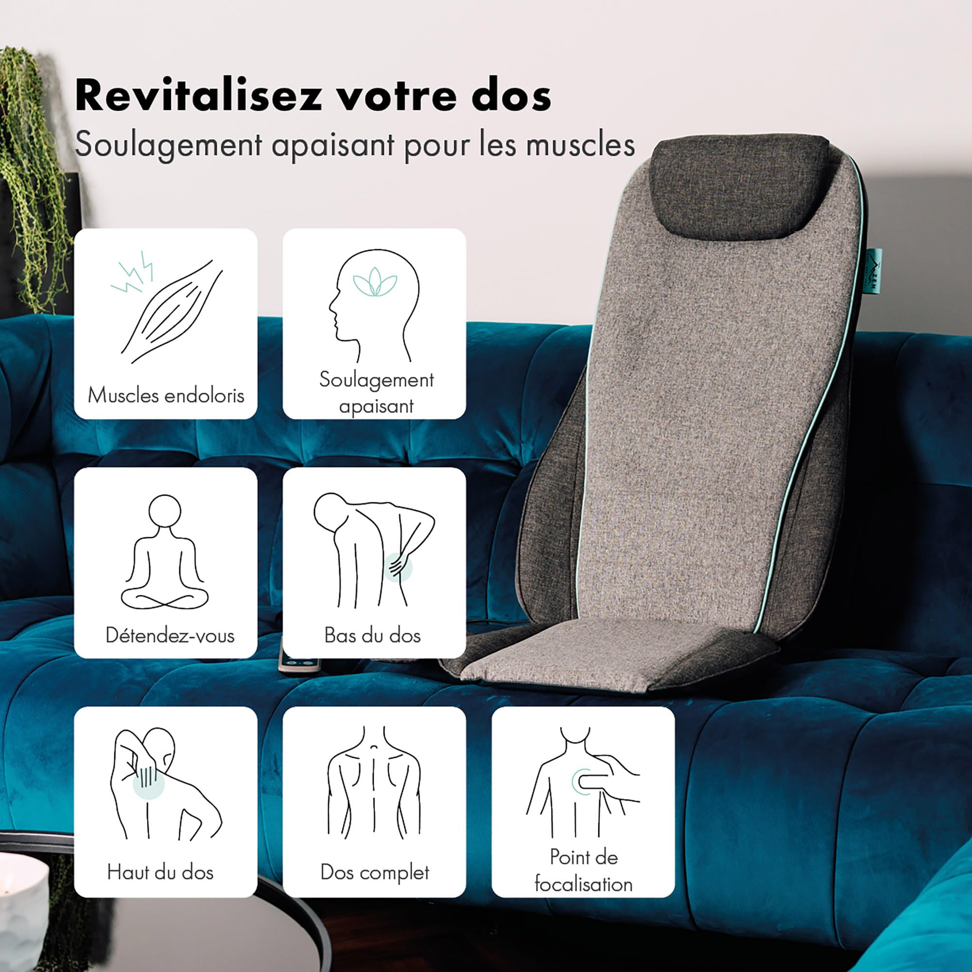 Siège de massage Zen Olympus - 3 types de massages: Shiatsu Max, percussions et roulement - soulage les muscles et appaise les tensions