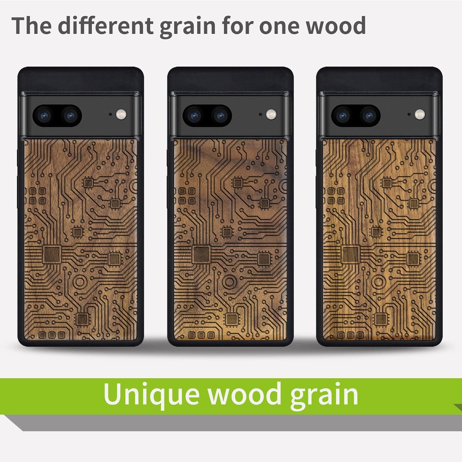 Carveit Wood Case for Pixel 7 Case [Natural Wood & Black Soft TPU] Shockproof Protective Unique & Classy Wooden Cover Compatible with Google Pixel 7 (Motherboard-Walnut)