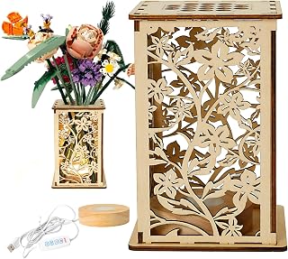 Aolamegs Wooden Vase for Building Block Flowers, 6.7" Tall