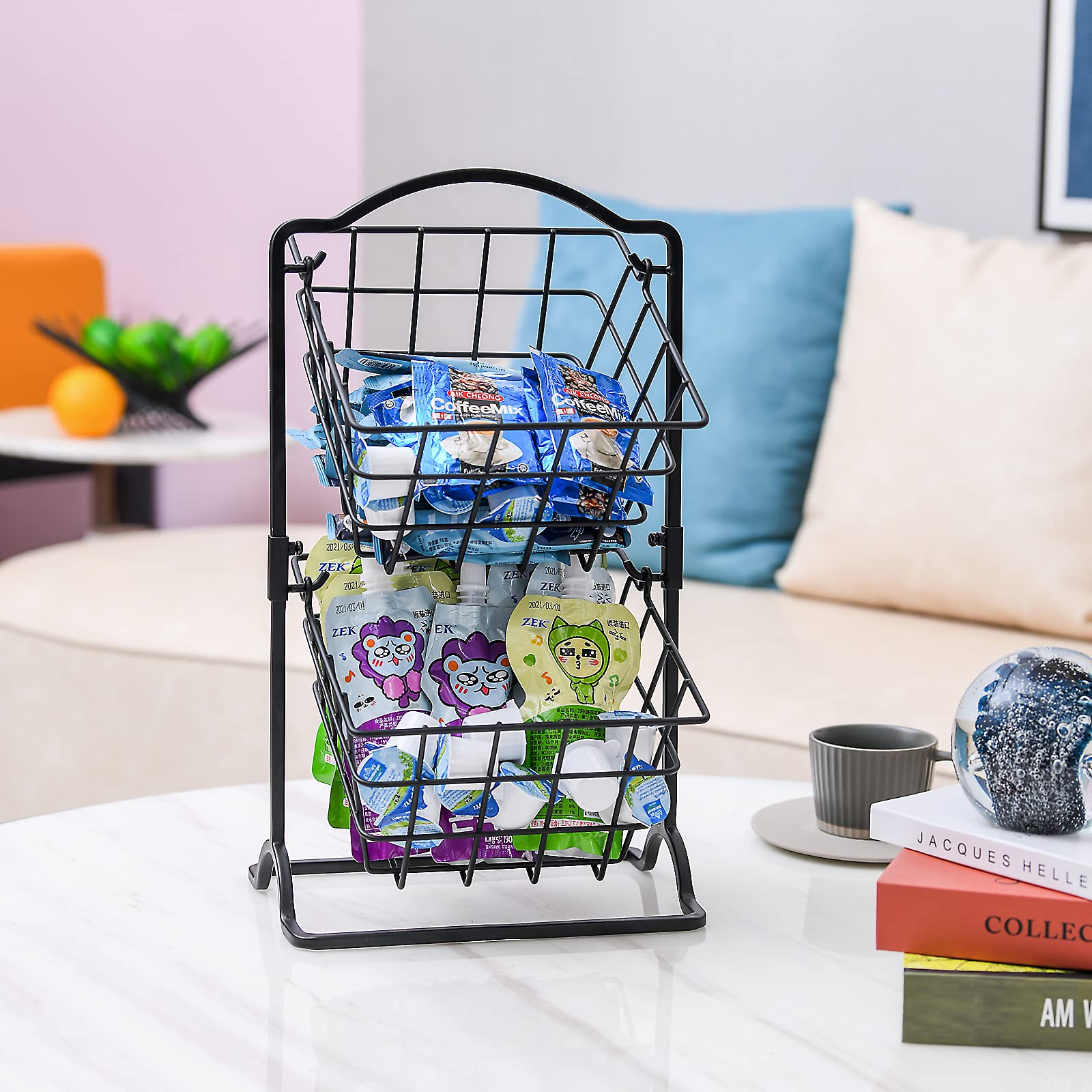 LANDTOM® Cesto Di Frutta A 2 Ripiani Per Cucina, Bancone Da Cucina, In Filo Metallico, Organizer Per Pane, Snack, Verdure, Prodotti Rettangolari, Nero - 2
