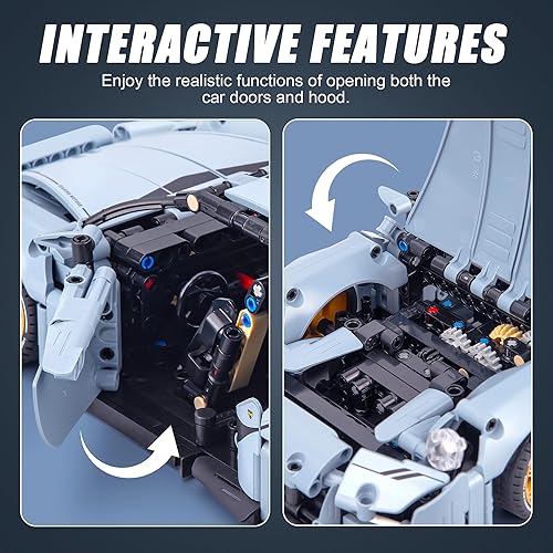 Miniatura 10 de HIGH GODO Kit de construcción de autos de carreras para adultos, 114 MOC Super Sports Car Building Blocks Construction, modelo de supercoche para