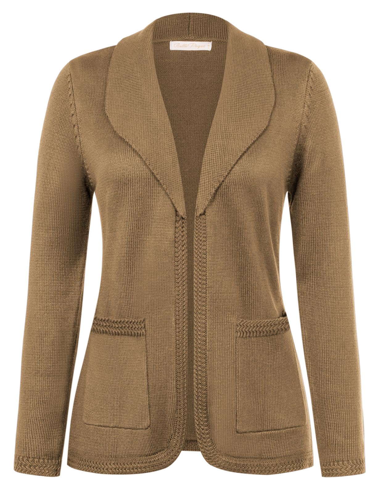 Belle Poque Women Sweater Blazer Vintage Cardigan Sweater V Neck Shawl Lapel Collar Cardigan with Pockets