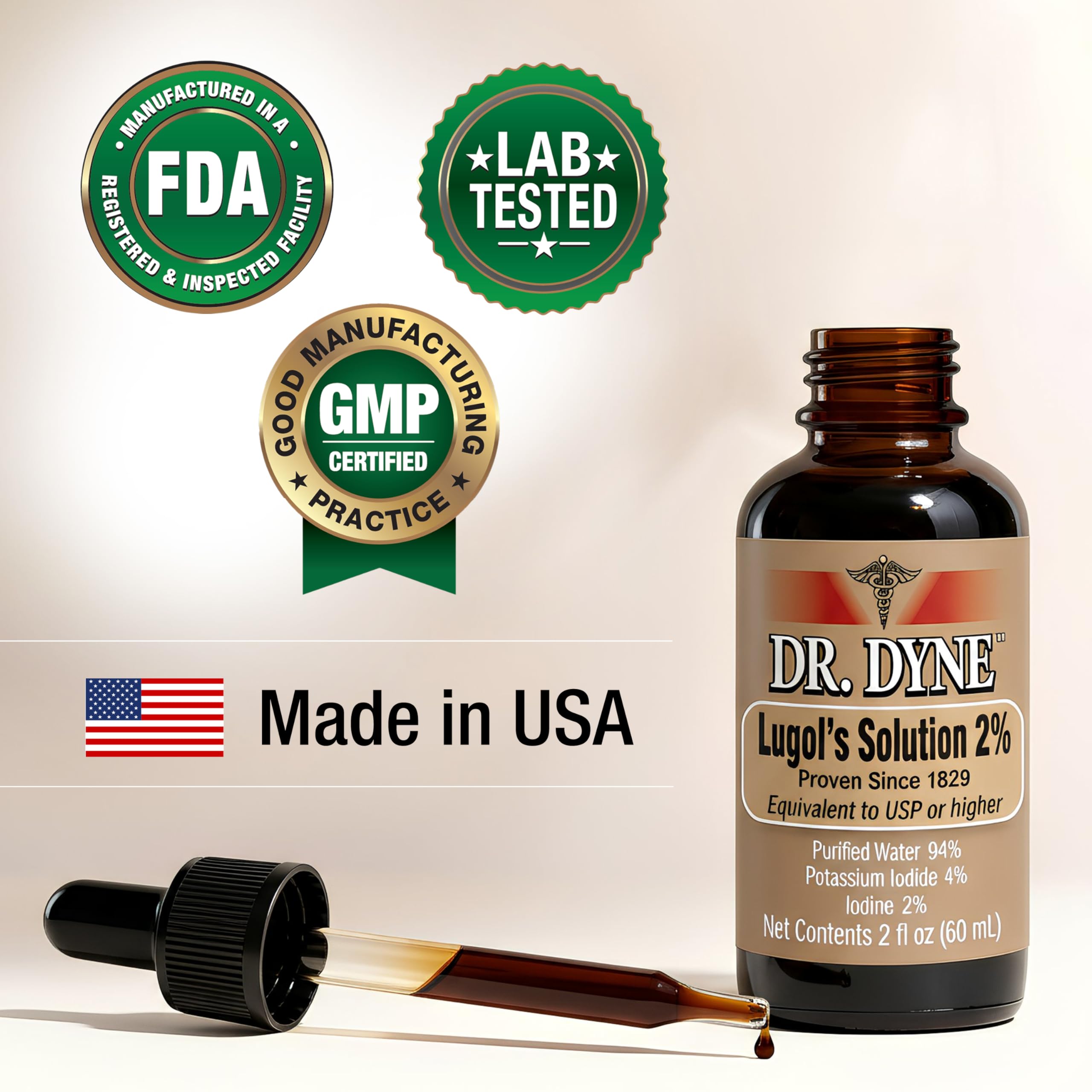 Lugol's Iodine Solution 2% - 2 fl oz - Premium Liquid Iodine & Potassium Iodide Solution - USP Grade or Higher - Made in The USA — Amazon image 2
