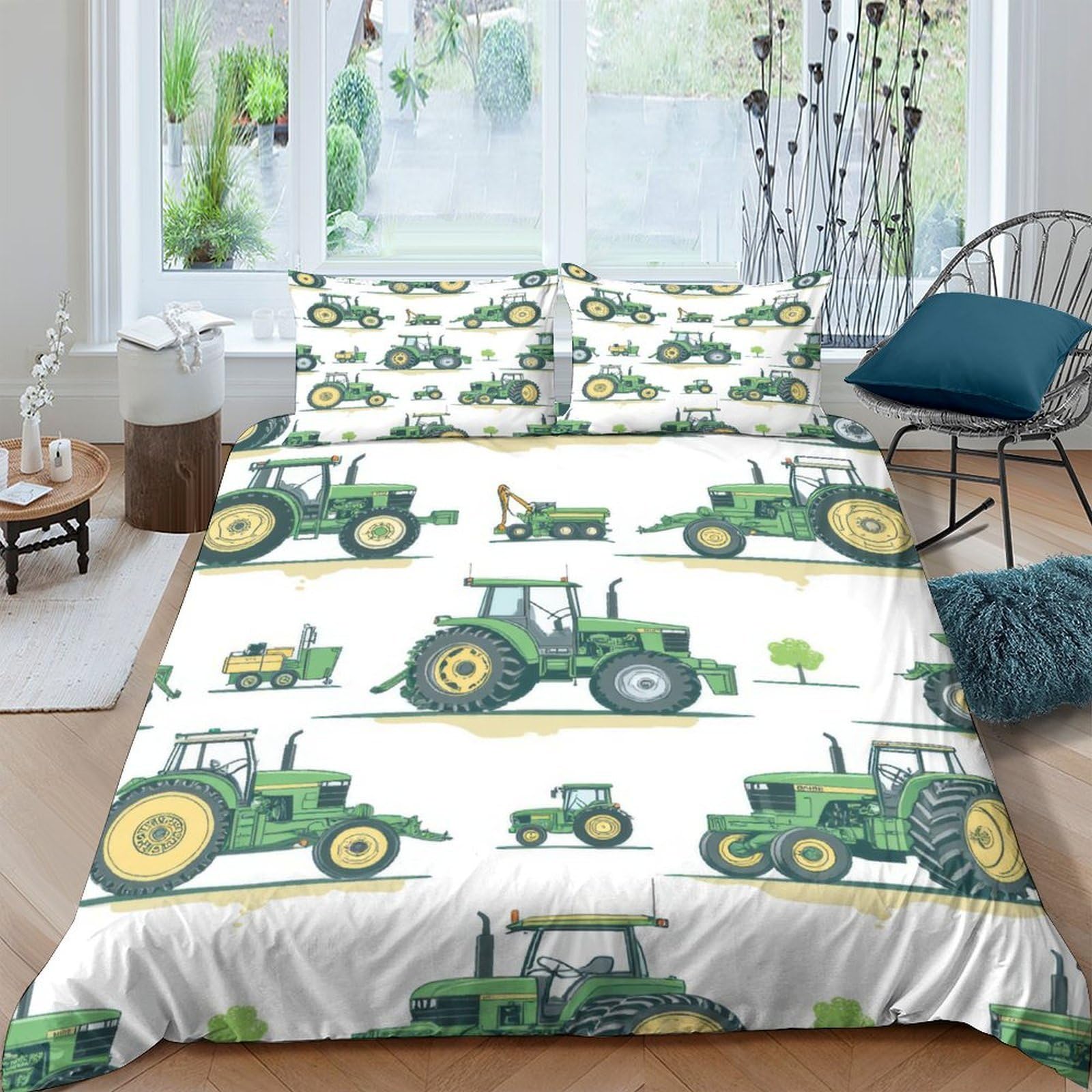 Ctjqhvkz Style-3 3D Printed Green Tractor Fitted Sheet Microfiber Soft Cartoon Farm Bed Cover For Bedroom Dorm Mattress Protector Decor Single（135X200cm）