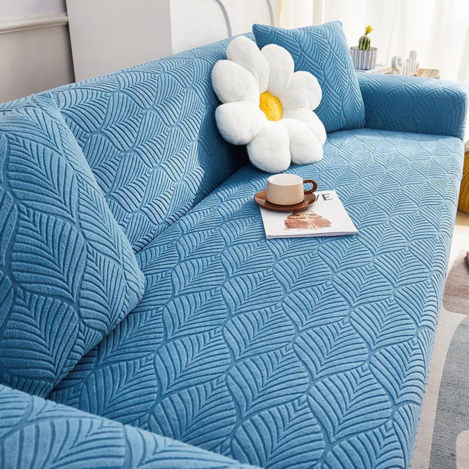 Couvre canapé en velours extensible et antidérapant pour salon familial