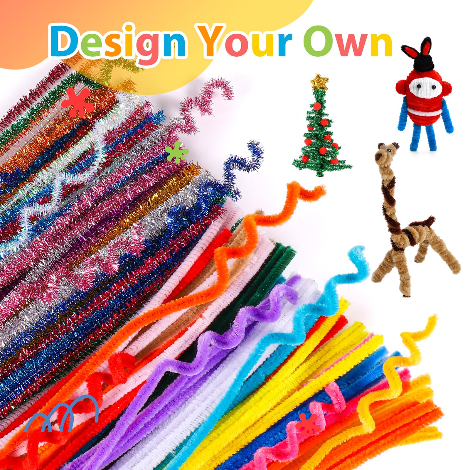 Caydo 3000 Scovolini 40 Colori + 100 Occhi Mobili: Kit Creativo Per Bambini, 6x300mm