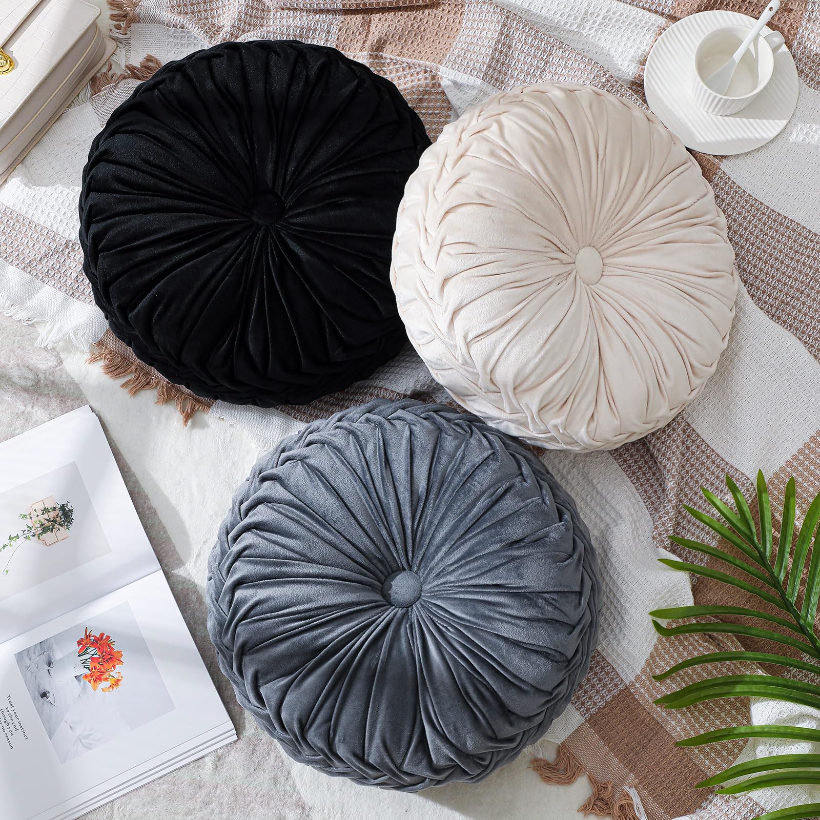 Drydiet 3 Pcs Round Throw Velvet Pillows