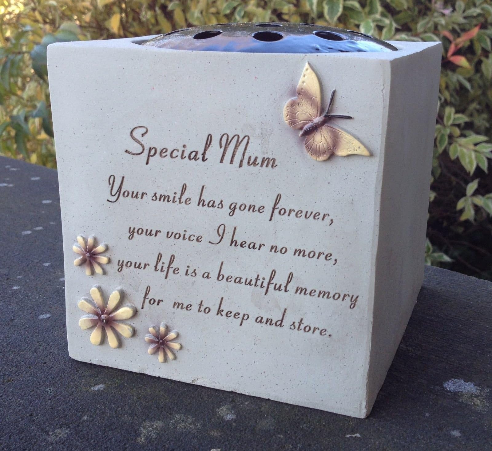 David Fischhoff Special Mum - Grave Vase (Rose Bowl) with Butterfly and Flowers - Memorial Garden Graveside