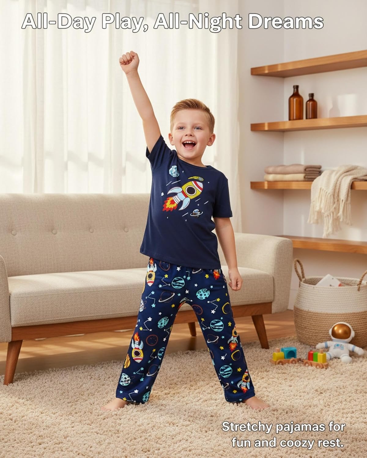 Mikrdoo Boys Pajamas 2-Piece Soft Short Sleeve and Pants Set Comfy Summer Toddler Sleepwear Kids PJs Size 2-7 Years