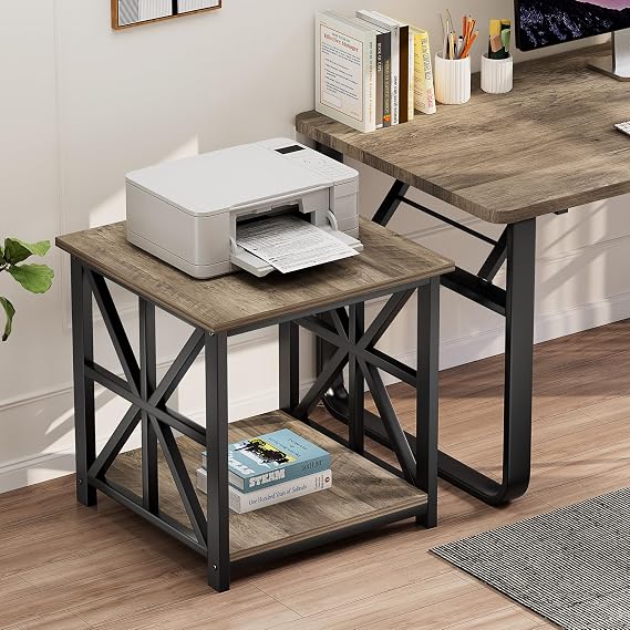 GreenForest Side Table 50cm 2-Tier Storage for Living Room, Grey