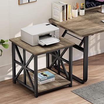 GreenForest Side Table 50cm 2-Tier Storage for Living Room, Grey