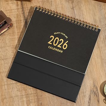 Small Desk Calendar 2026, Standing Flip Desktop Calendar from January 2026 to June 2027 - Metal Ring Twin-Wire Binding Monthly Desktop Calendar for Home Office School (Black)