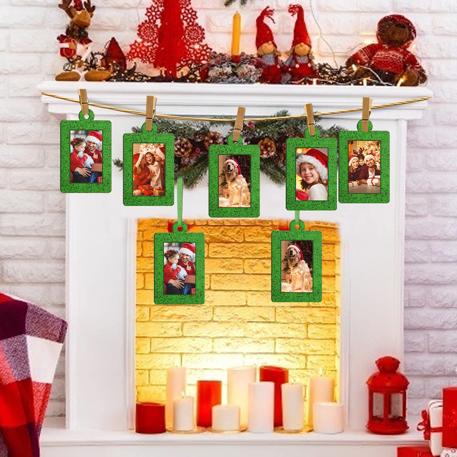 20pcs Christmas Picture Ornament Frames Christmas Tree Glitter Photo Frame Felt Hanging Photo Frame for Holiday Christmas Tree Decoration (Silver, Round