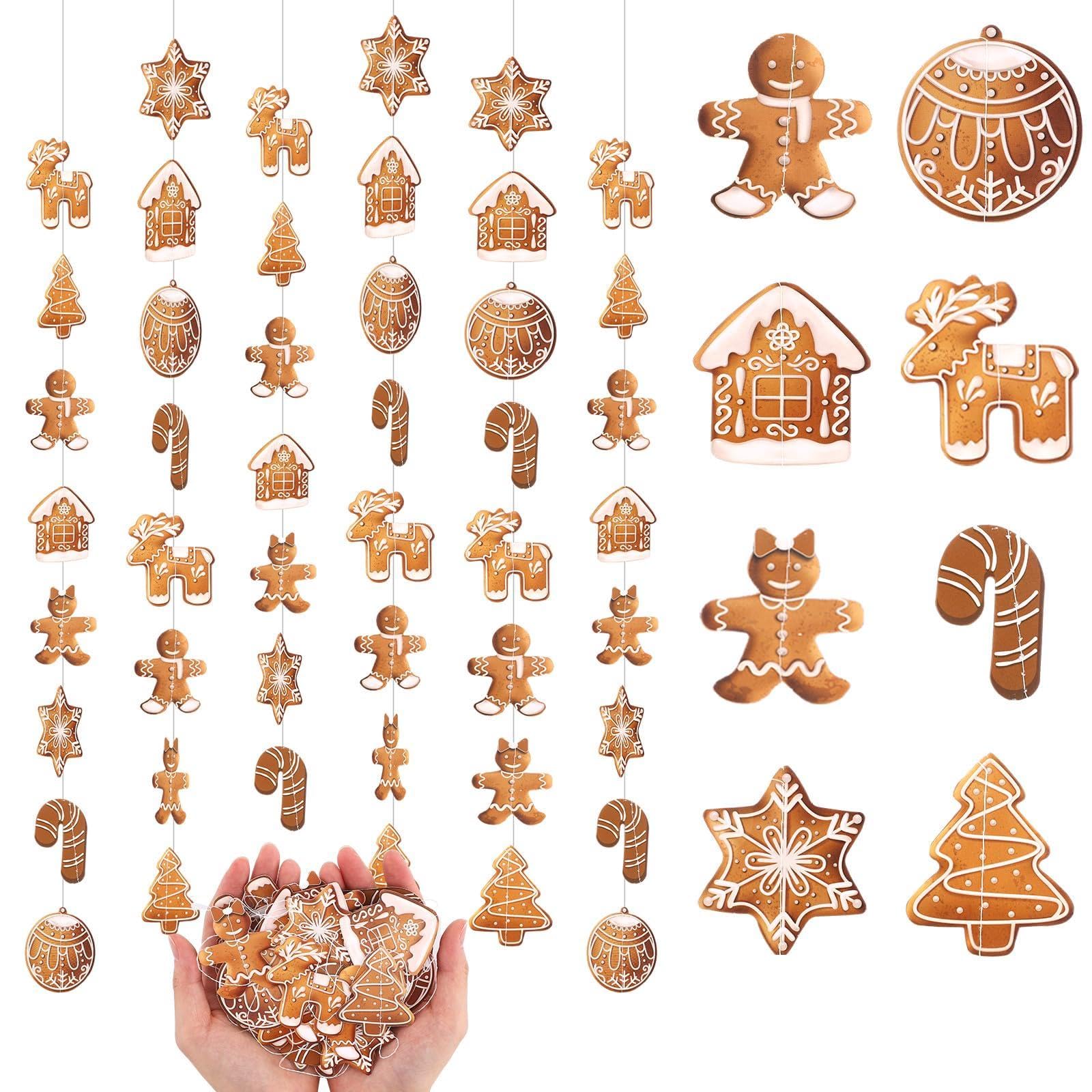 20 Pcs Christmas Gingerbread Garland Banners Decorations Gingerbread House Cookie Candy Canes Hanging Decoration for Christmas Party Tree Ornaments