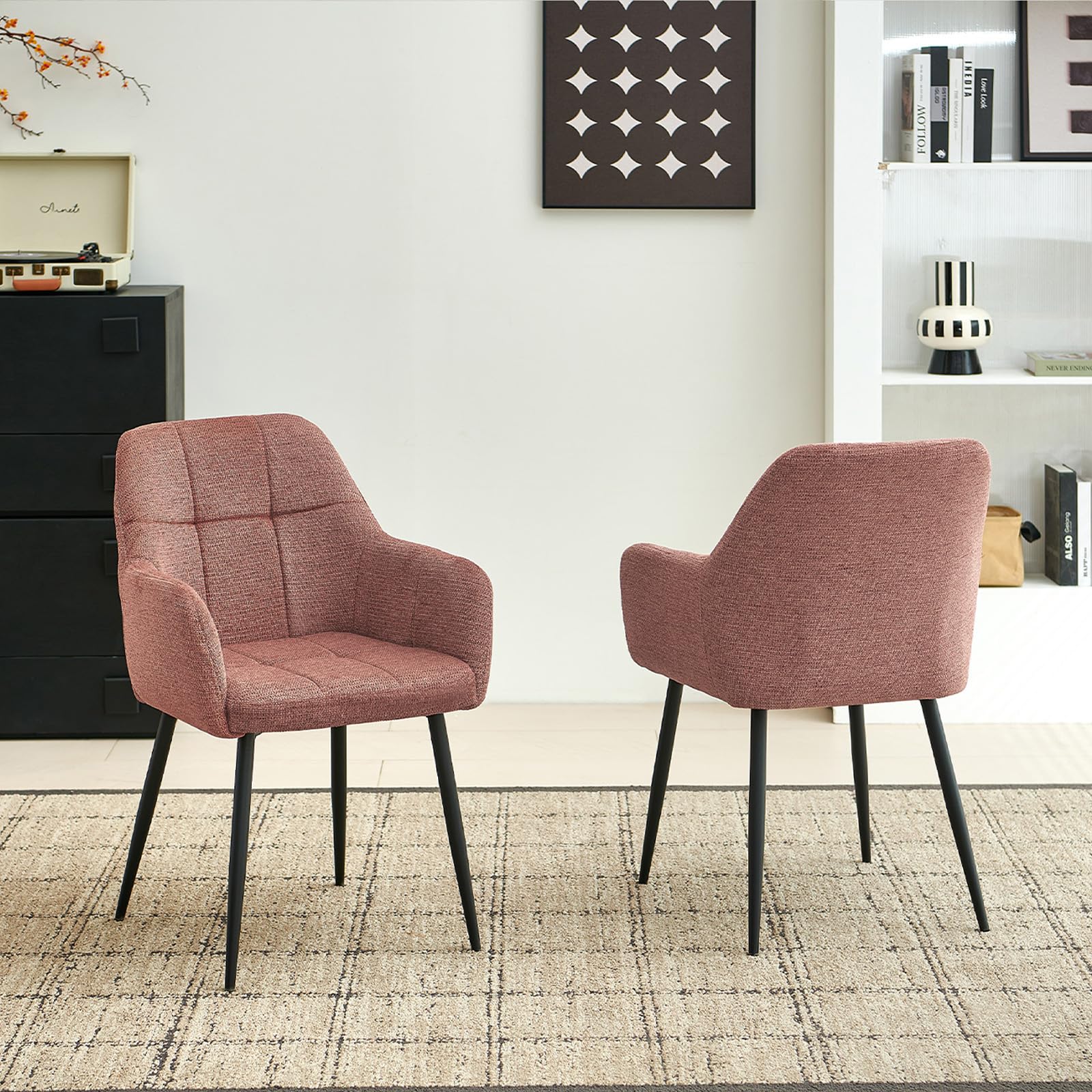 Colorig Modern Dining Chairs Set of 2, Ergonomic Armchairs with Cross Metal Legs, Plush Chenille Fabric Upholstered Seat Living Room Chairs for Reception Kitchen Bedroom (2, Rust Brown)