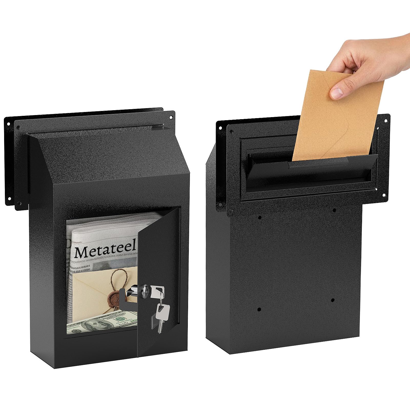 Through-The-Door Drop Box – Drop Deposit Mailbox with Slot Catcher, Heavy Duty Steel Mailbox with Lock for Secure Storage of Letters &amp; Checks – Ideal for Home, Office, or Apartment