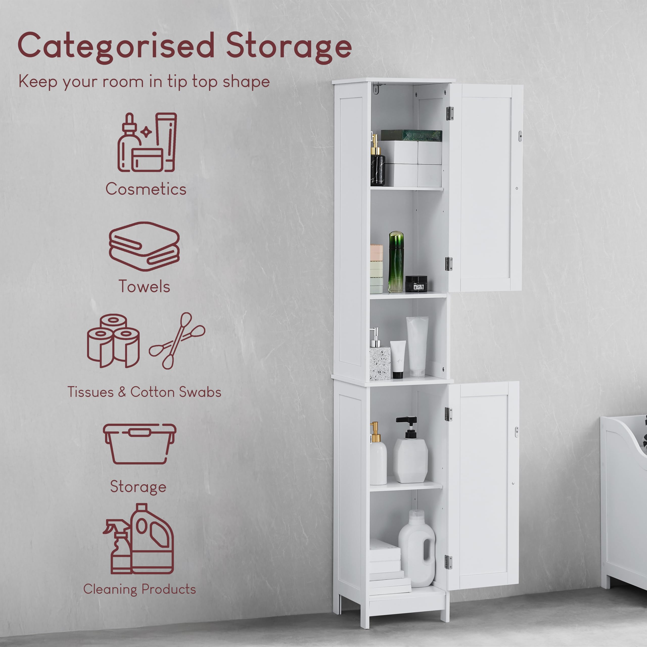 Bath Vida Priano Armoire de Salle de Bain avec Placard de Rangement sur Pied en Bois Blanc