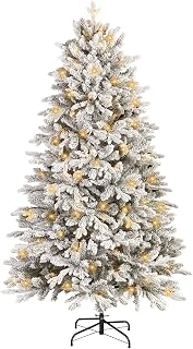 Pre-Lit Schnee beflockt künstlichen Weihnachtsbaum 185cm, Weißer Weihnachtsbaum mit 350 Multicolor LED-Lichter, PE & PVC Full Branch Tips, Weihnachtsdekoration für Indoor Outdoor Home Office Party