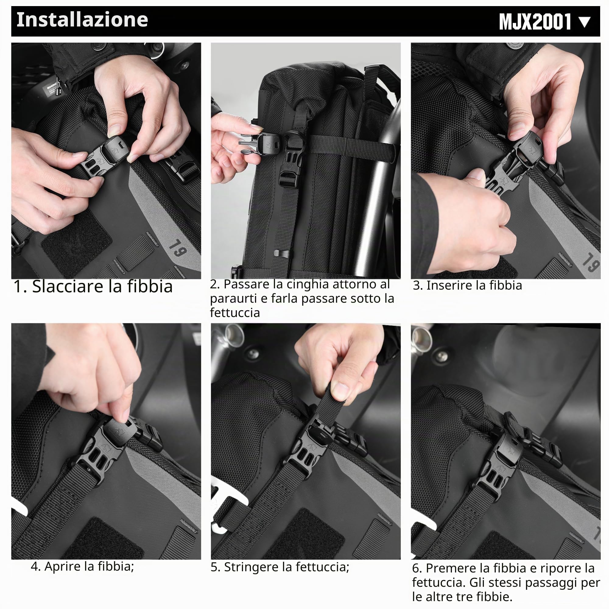 Rhinowalk Borsa per Crash Bar Moto Borsa da Sella Impermeabile per Moto Borsa Laterale 6L (Espandibile fino a 7L) Motivo Foglia Nera