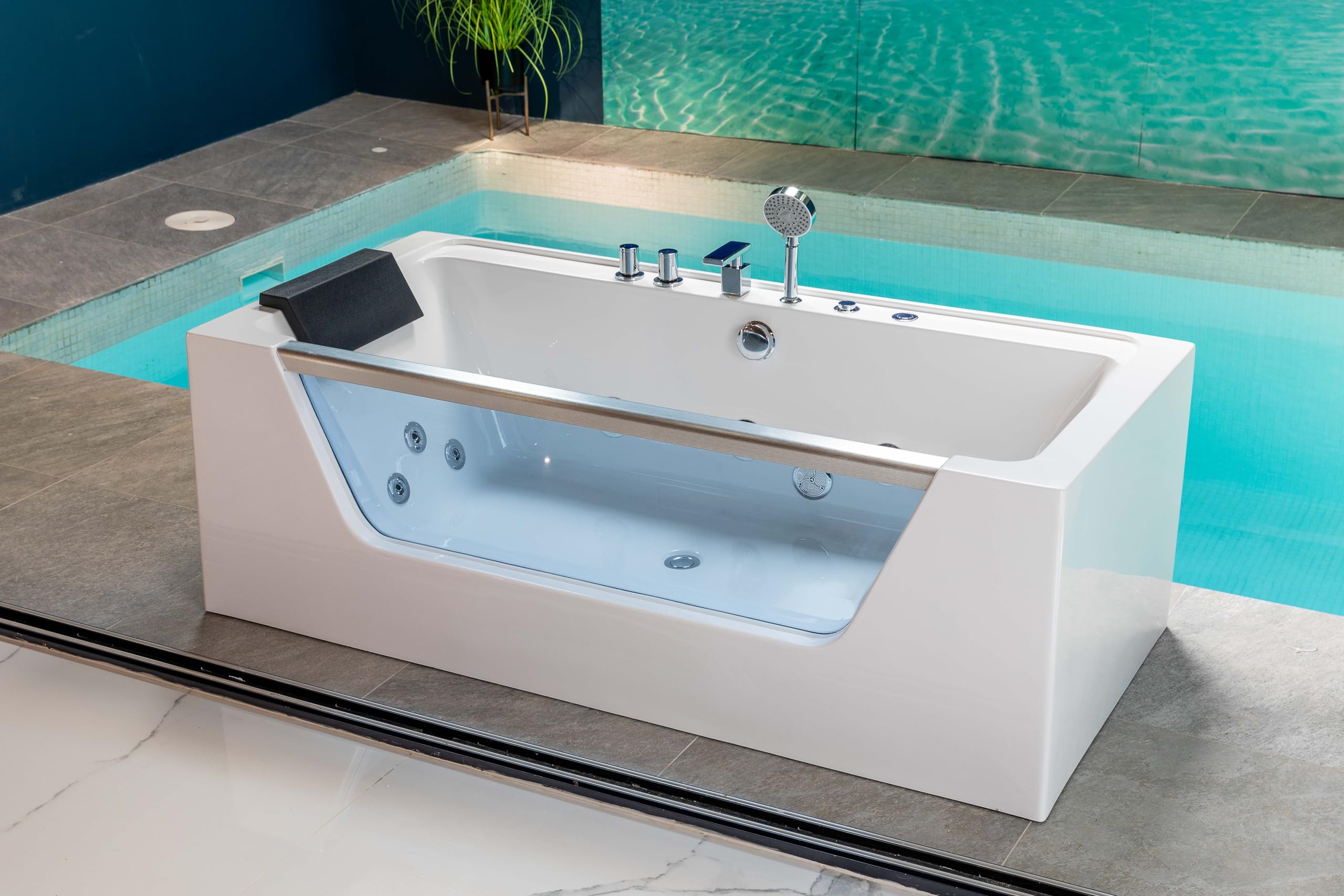 Bañera Hidromasaje New Cristy Rectangular 170x80cm con reposacabezas y 8 chorros Jets
