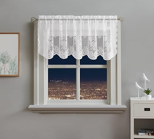 Miniatura 15 de Warm Home Designs Paquete de 3 piezas de cortinas blancas para ventana de cocina con temática de manzana, incluye 2 cortinas de 36 pulgadas y cenefa