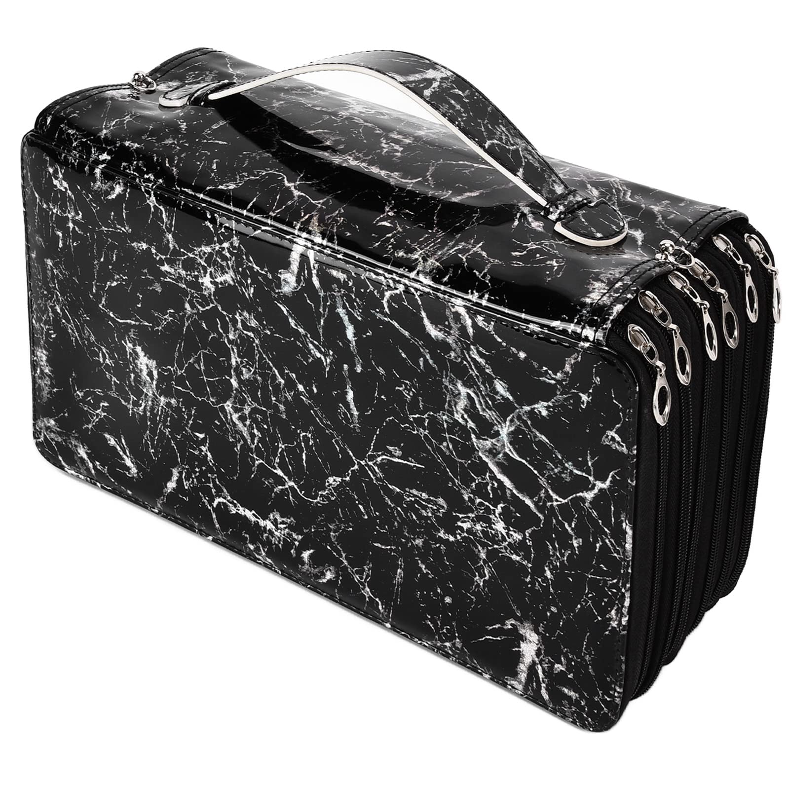 Estuche para Lápices Tela Oxford 360 Agujeros Gran Capacidad Cuidadosamente Prensado Sensación Cómoda Caja de Papelería con Cremallera Brillante con Asa 3 Colores(negro)