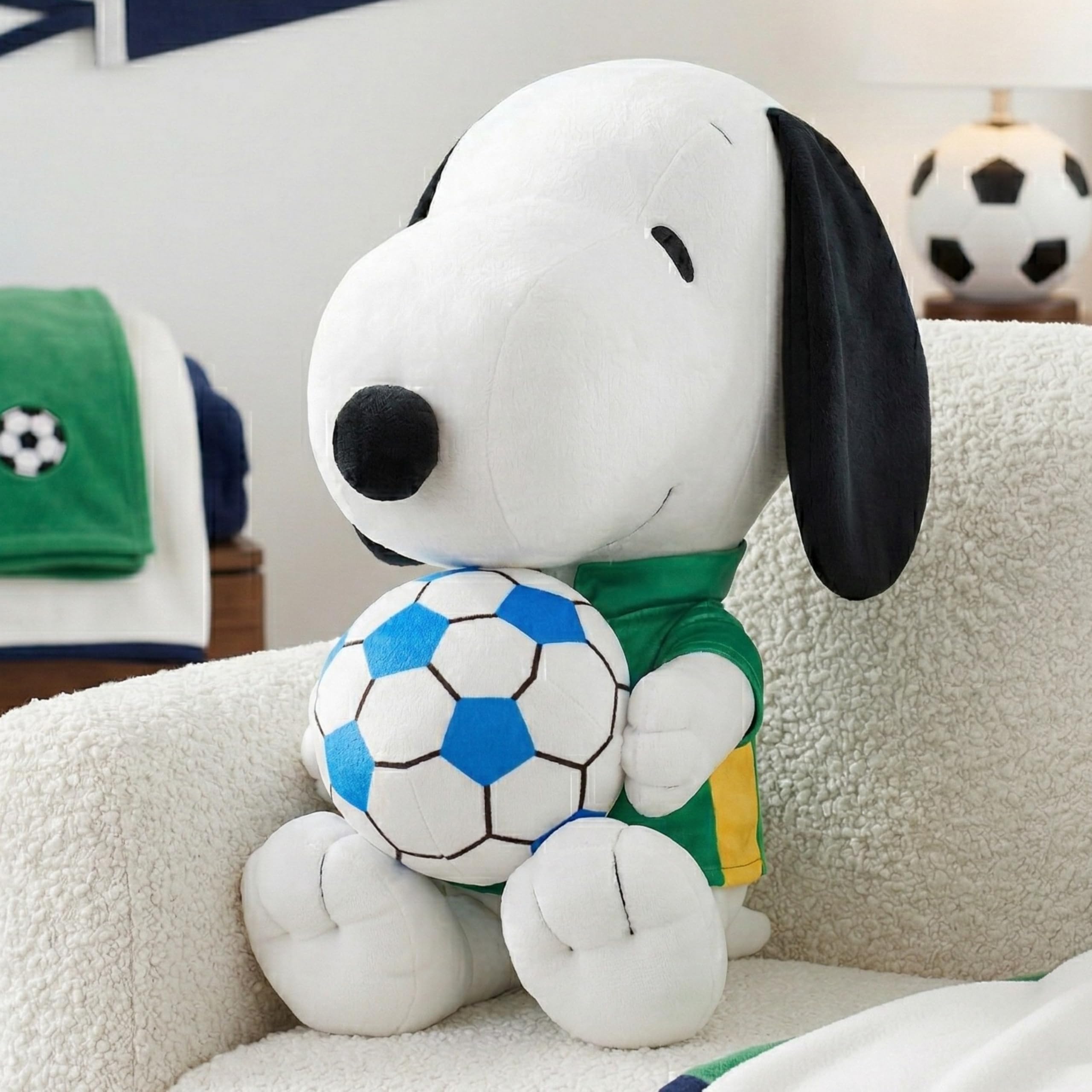 Franco Peanuts Snoopy Kids Bedding Super Soft Cozy Cuddle Pillow Buddy with Soccer Ball, (Officially Licensed Product)