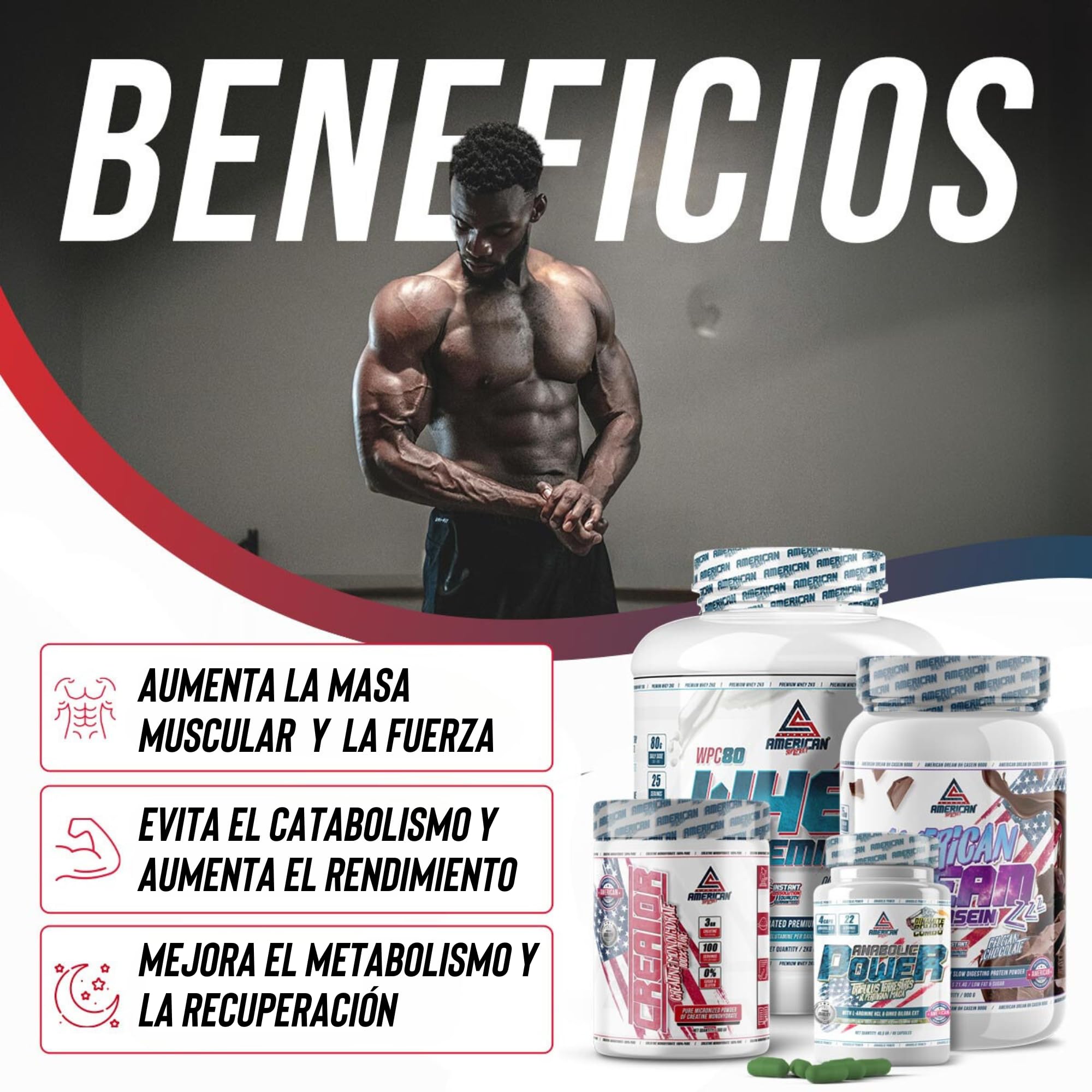 Pack Whey Protein (2kg) + Caseína (900g) + Creatina Monohidrato (300g) + Anabolic (90 cápsulas) | Aumentar Masa Muscular, el Rendimiento y Evita el Catabolismo | Shaker REGALO