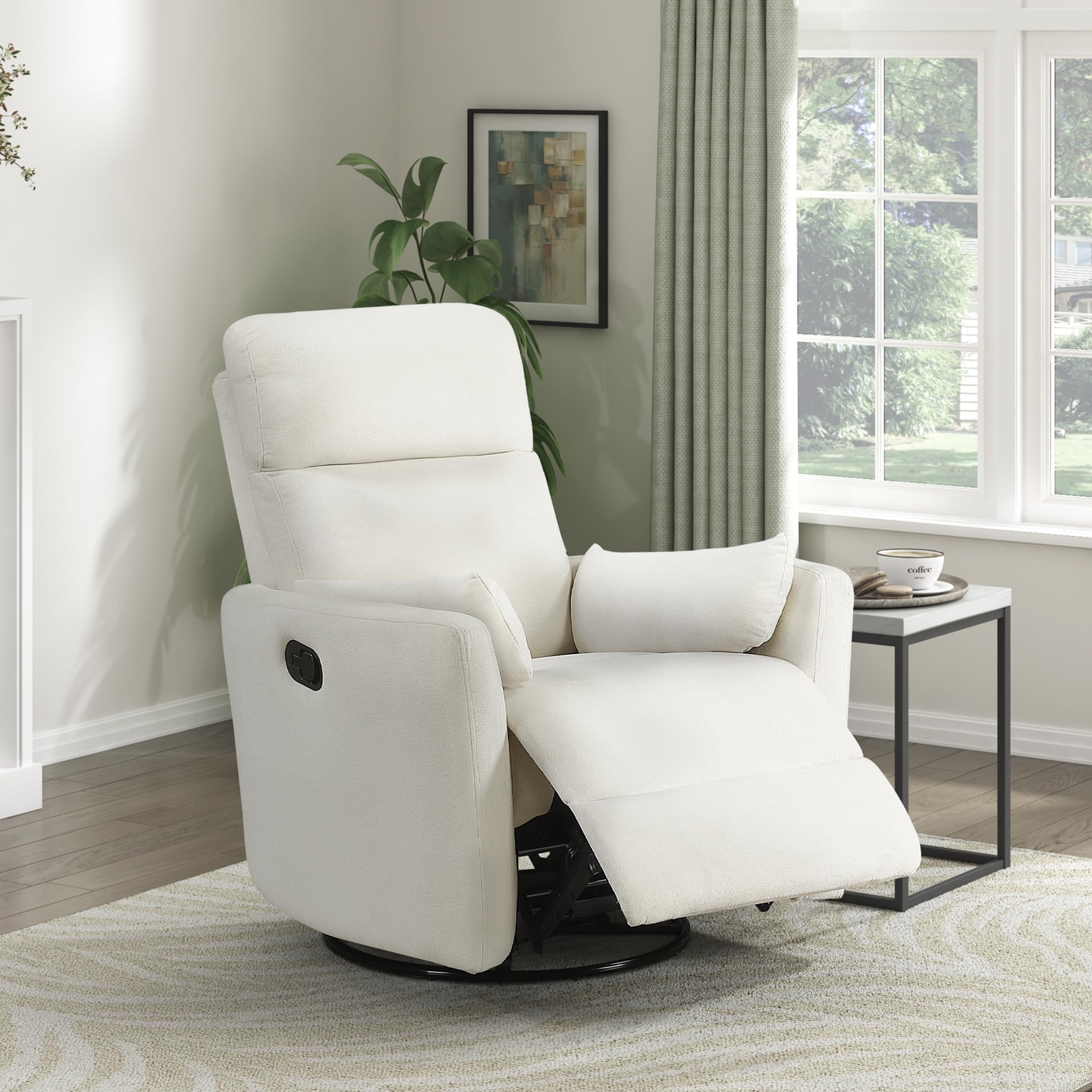 Lexicon Modern Swivel Glider Recliner Chair - Quiet 360 Swivel Chair, Durable Microfiber Upholstered, 2 Pillows, Manual Reclining for Living Room,