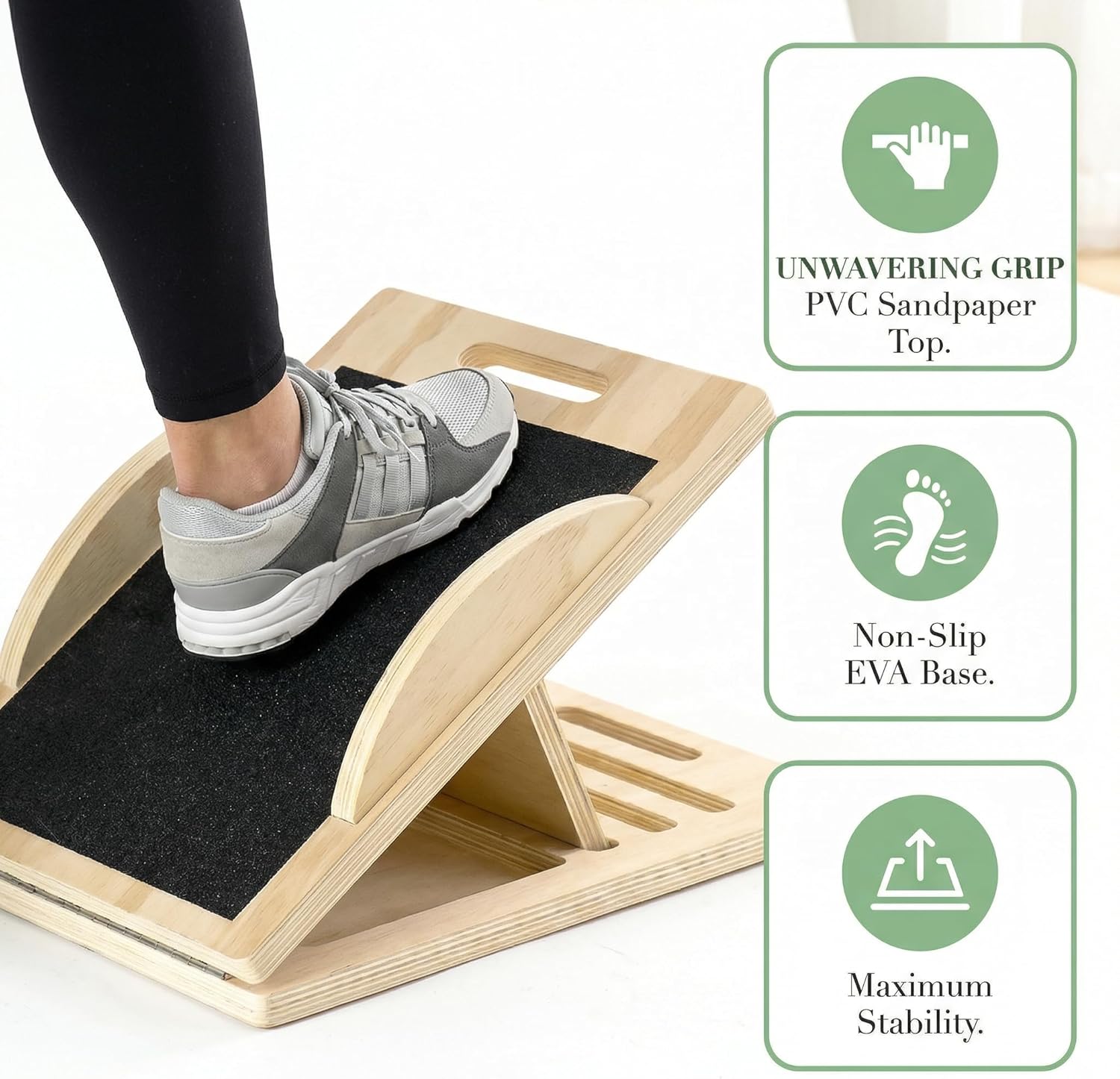 2-in-1 Slanted Board & Balance Board Calf Stretcher Wooden Slant Board Adjustable & Foldable with Carry Handle Calf Stretcher Non-Slip Balance Trainer for Physiotherapy Adults (40 x 30 cm)