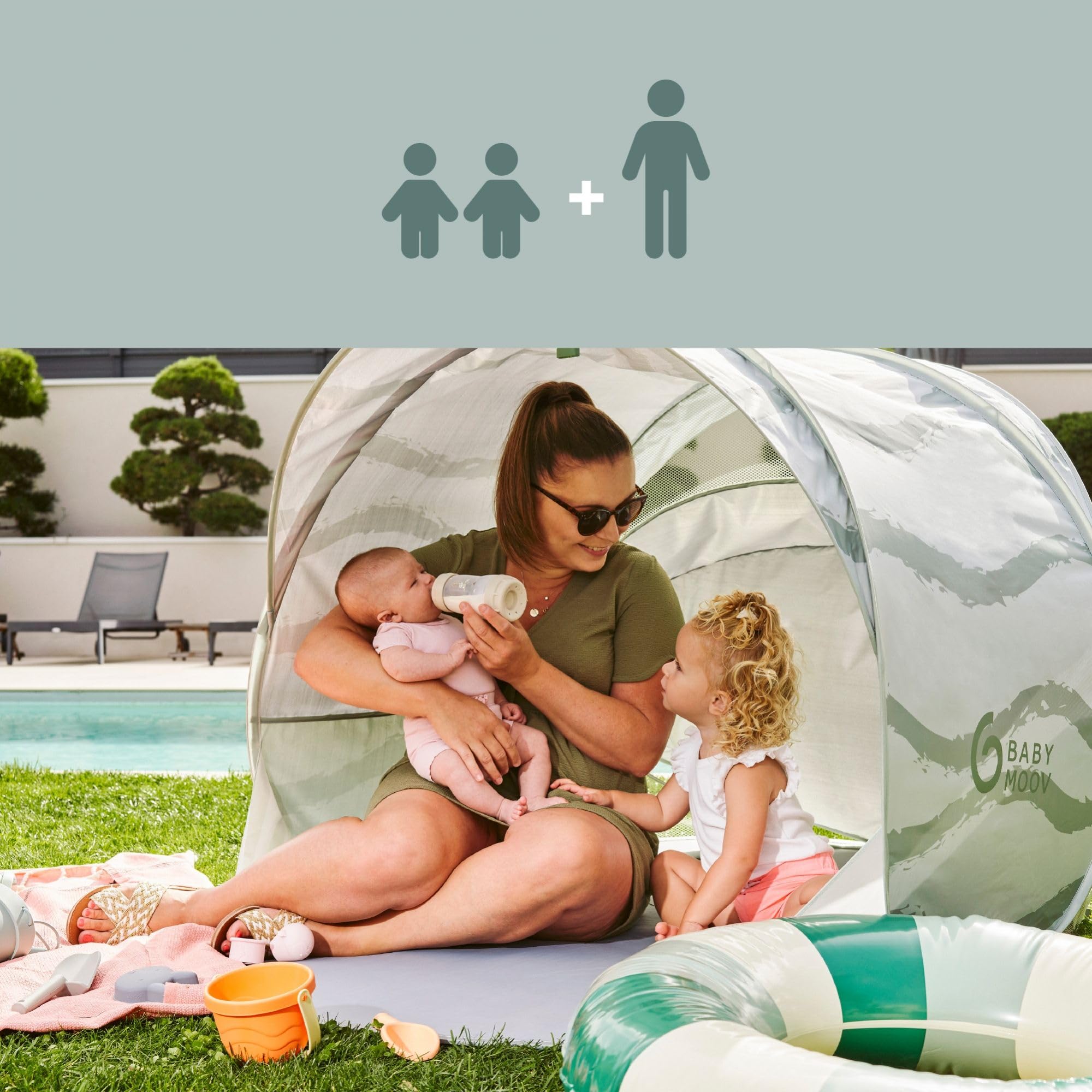 Babymoov Anty-UV UPF 50+ wysoka ochrona rozkładany namiot przeciwsłoneczny dla niemowląt Moov & Protect - namiot plażowy - osłona przeciwsłoneczna z systemem wentylacji chłodzącej