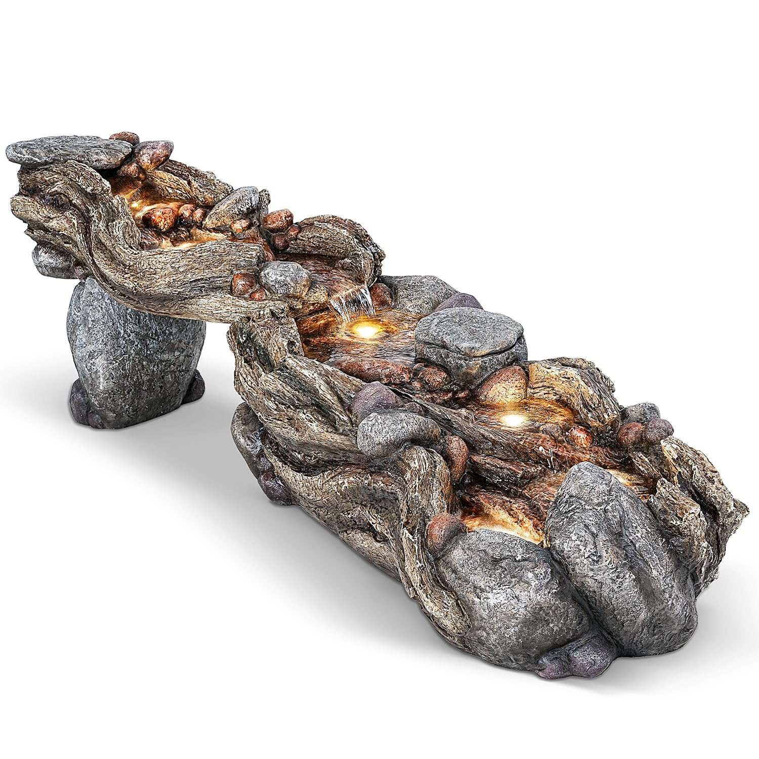 Photo 1 of Jocoevol 60" Long Cascading Outdoor Rock Water Fountain, 5-Tier Tranquil River Waterfall, Realistic Rock Design, Serene Flowing Water Sound for Outdoor Garden, Patio, Landscaping, Home Decor