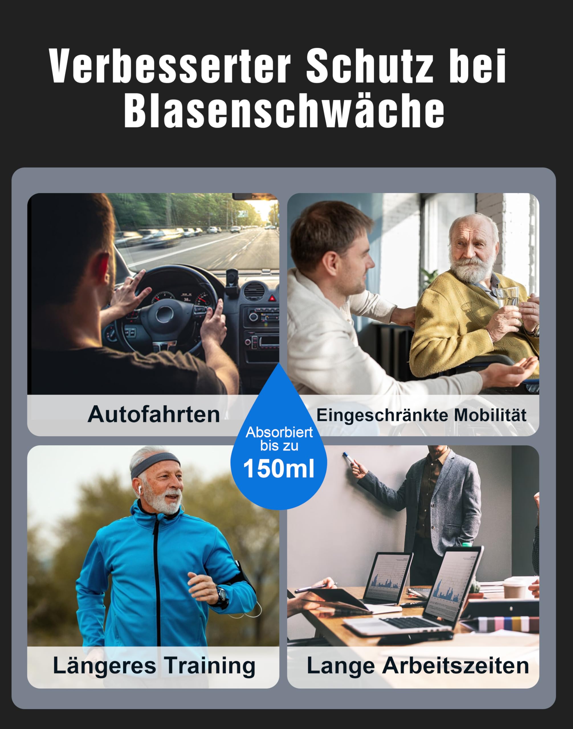 Inkontinenz Pants Männer 3er Pack,Waschbare Baumwolle Boxershorts Mit Saugfähigen Einlagen,Wiederverwendbare Auslaufsichere Underwear,Geruchsbekämpfung & Nachsorge(Multicolor01,L)