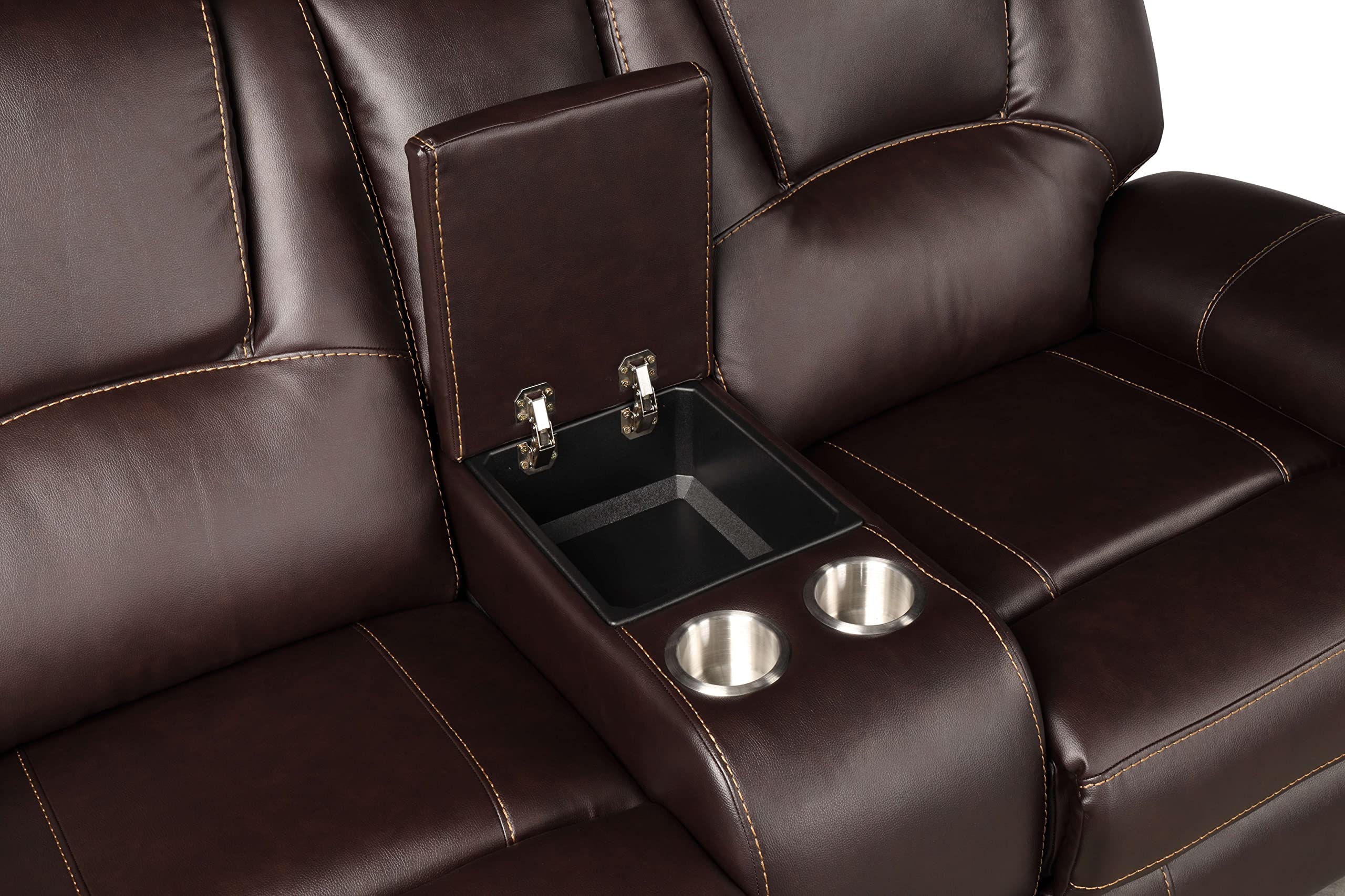 Tiokean 3 Pieces Living Room Furniture,Sofa+Loveseat+Chair,Reclining Couch for Home/Office,Brown view 5
