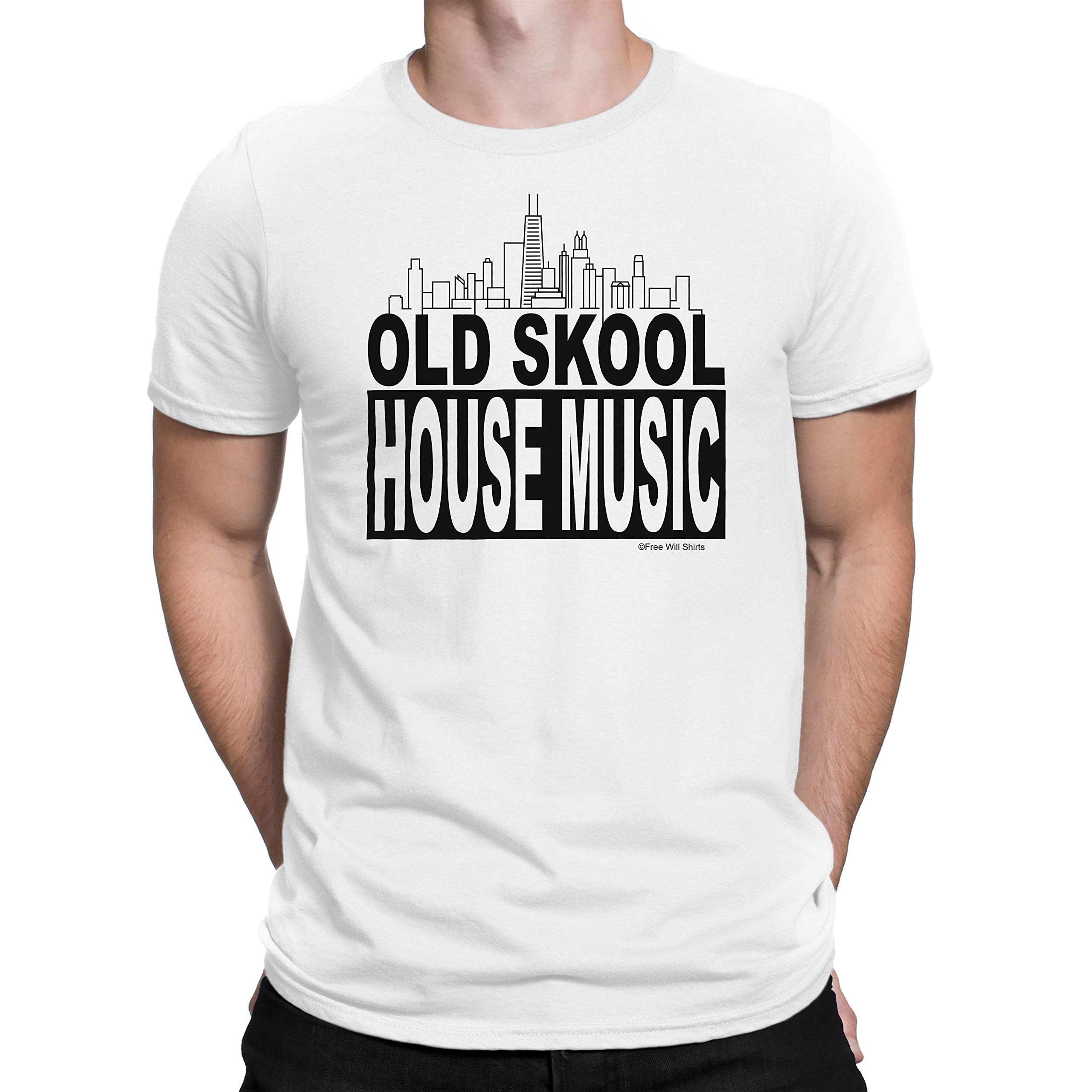 Free Will Shirts Old Skool House Music - Mens Dance Music Organic Cotton T-Shirt White