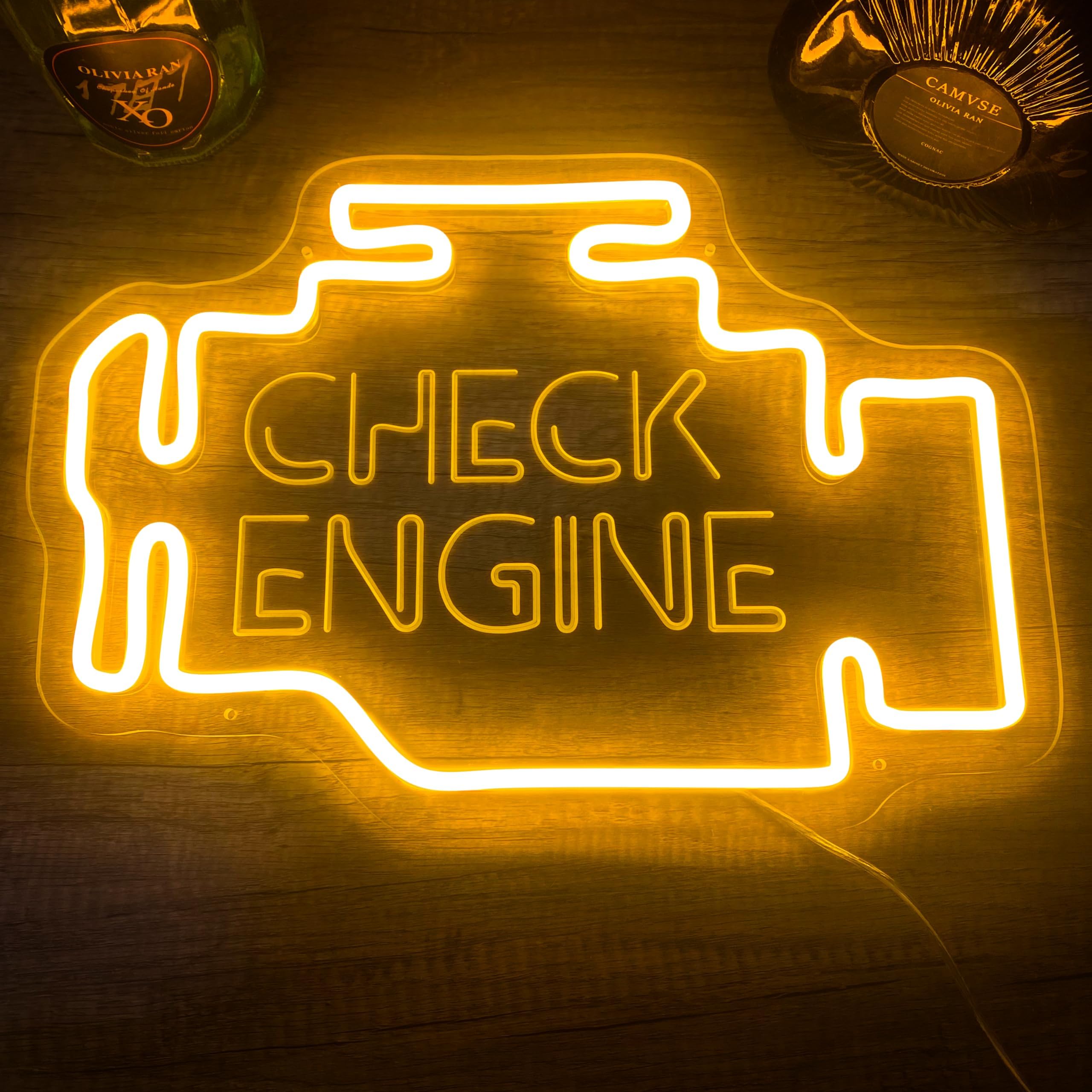 Check Engine Neon Sign for Wall decor, Dimmable Car LED Wall Sign with USB Powered for Garage, Workshop, Man Cave Auto Repair Shop