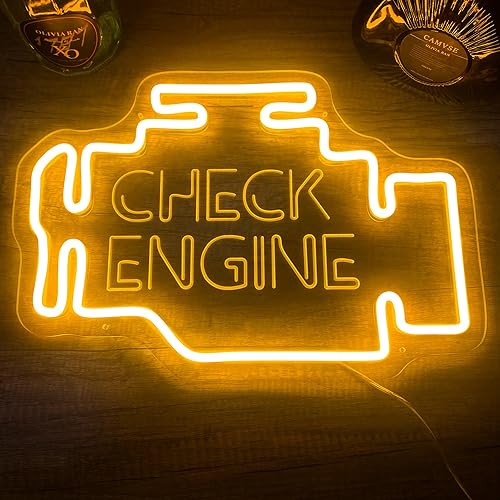 Letrero de neón Check Engine para decoración de pared, letrero de pared LED para automóvil con alimentación USB para garaje, taller, cueva de