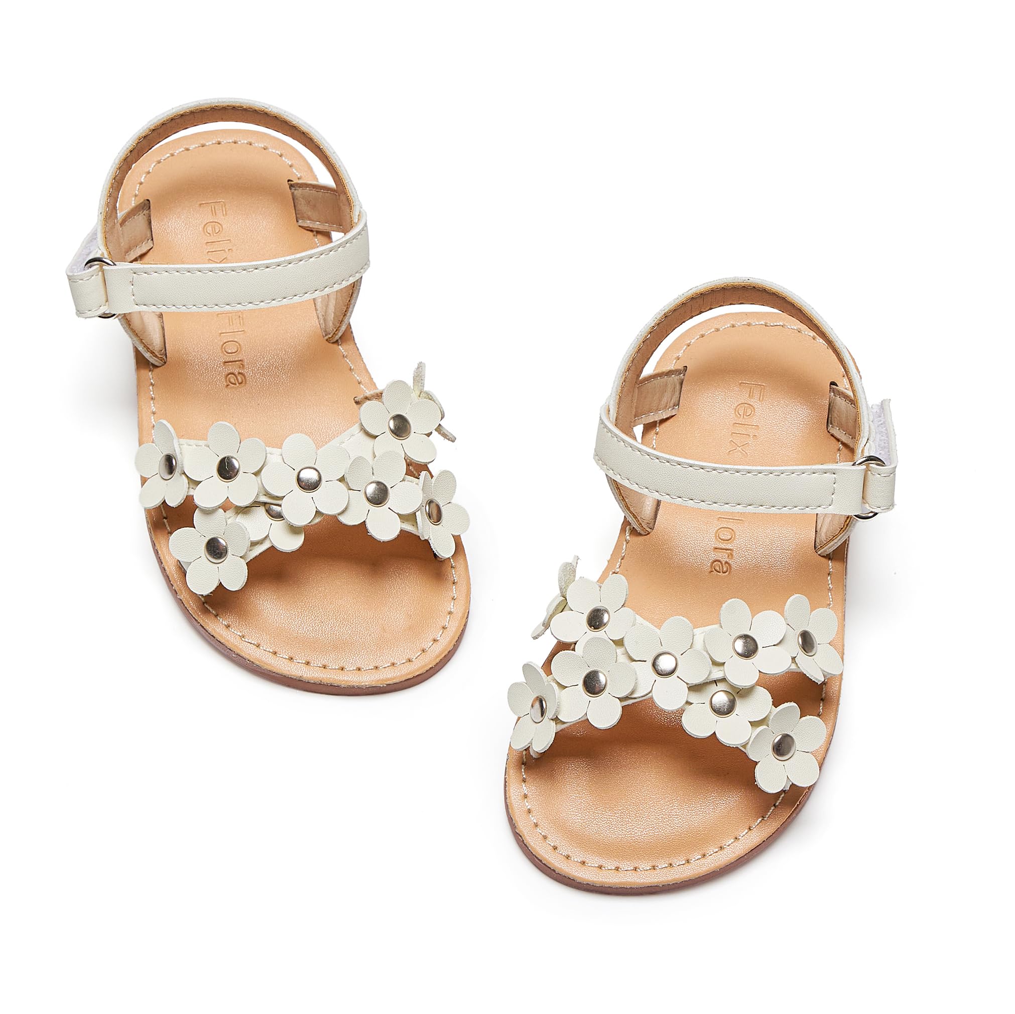 Felix & Flora Toddler Girl Ivory White Sandals Size 8 - Flower Girl Dress Shoes Open Toe Little Kid Summer Flats