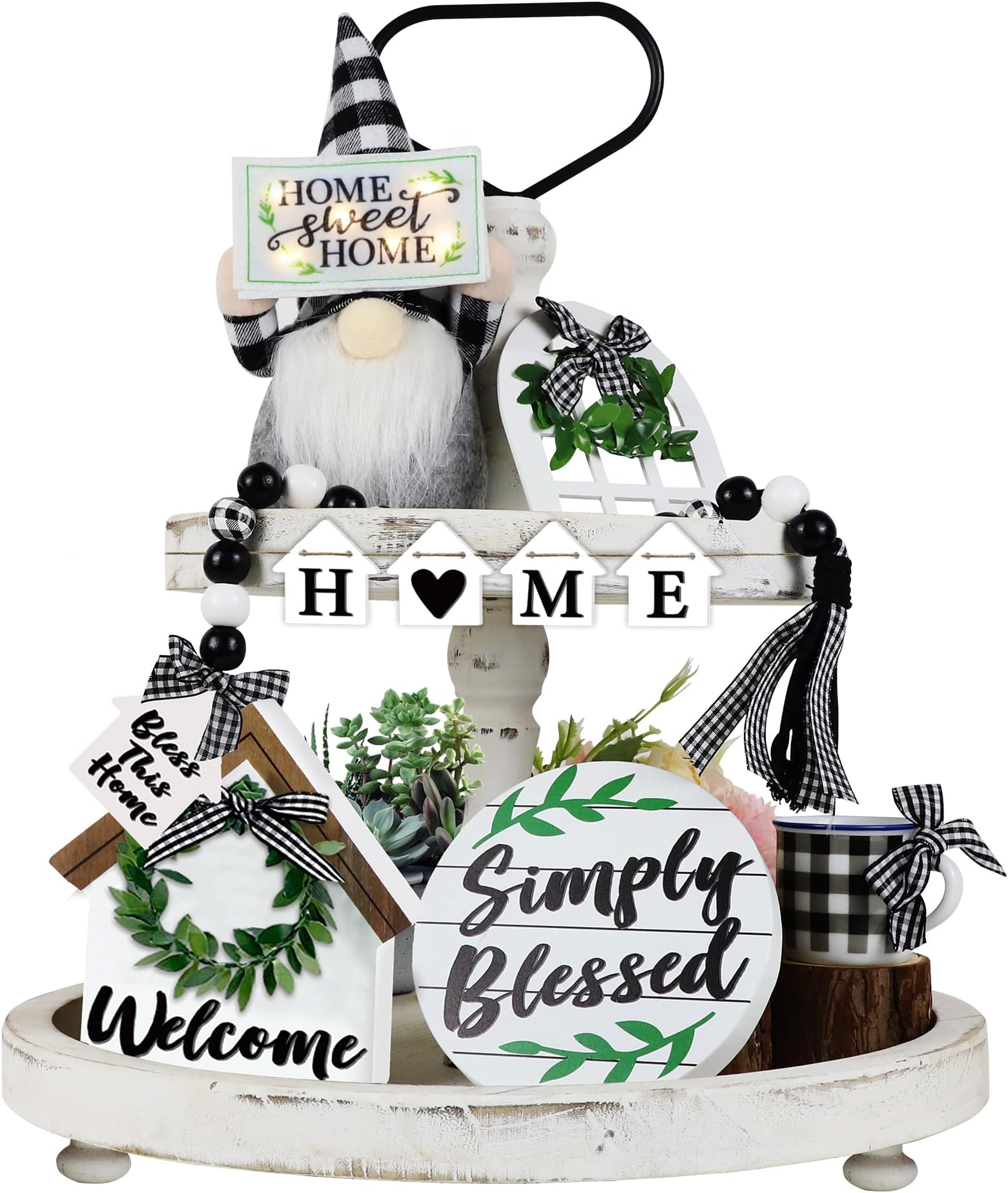Amazon.com: Tatuo 1 Set Tiered Tray Decor Set Home Wooden Signs Rustic Home Tabletop Sign Tiered ...
