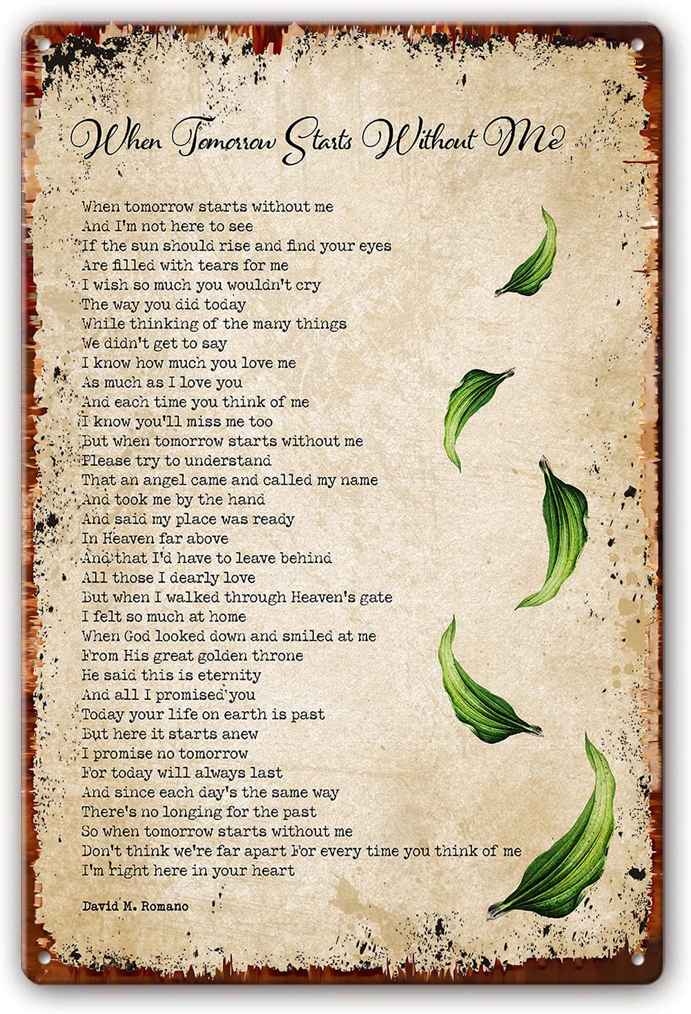 Preeklen Tin Sign 083 Metal Tin Sign When Tomorrow Starts Without Me Poem Wall Art Grief Quote Posters For Kitchen Printing Decor For Bathroom Picture Decorations For Bedroom Artwork 6X8 Inch