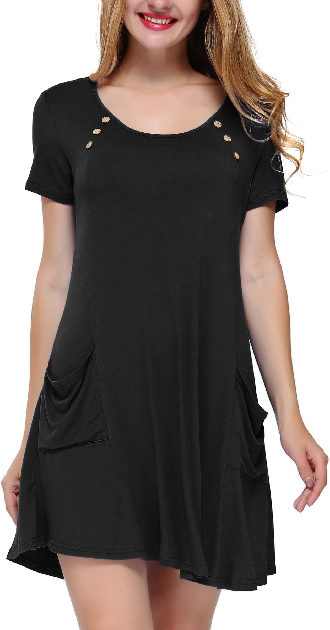 DKBAYA Petite Size Women's Cold Shoulder Off Lace up T Shirt Casual Tunic Tops