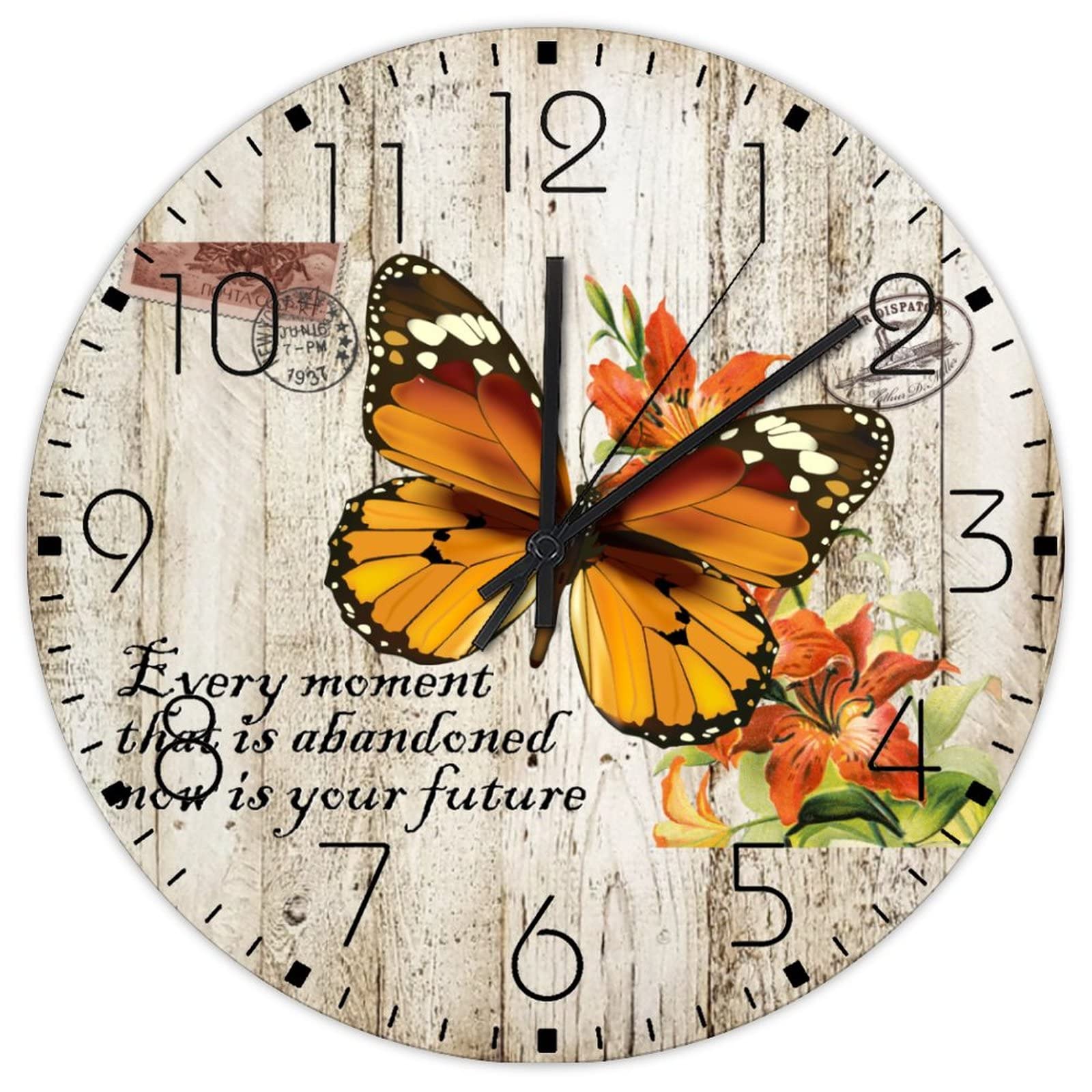 Horloge murale silencieuse en bois décoration murale ronde 30cm