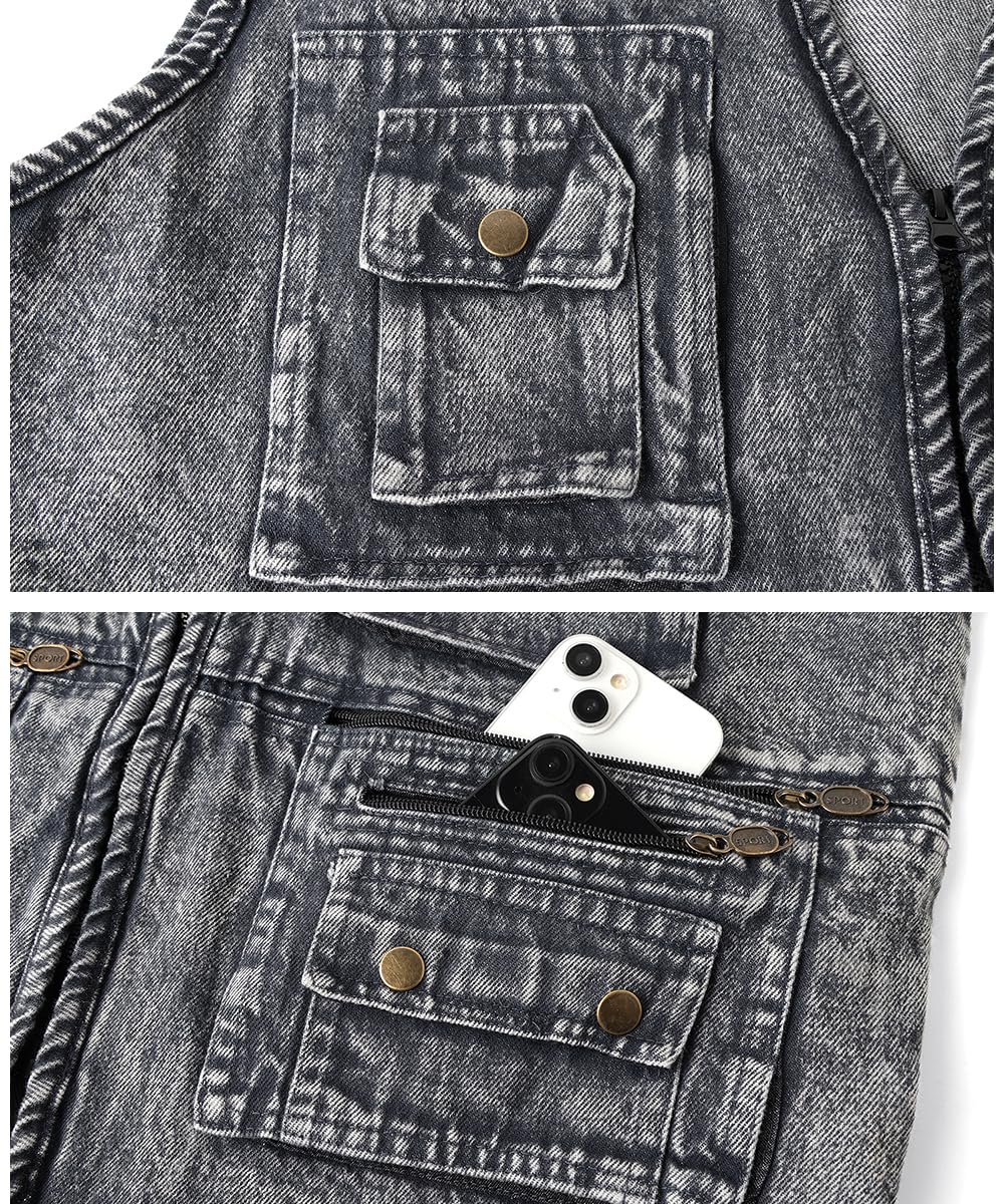 Gilet di Jeans Uomo Gilet Moto Multitasche Giacca Senza Maniche Jeans Cowboy Gilet Denim Vintage Giubbotto Jeans Smanicato da Lavoro