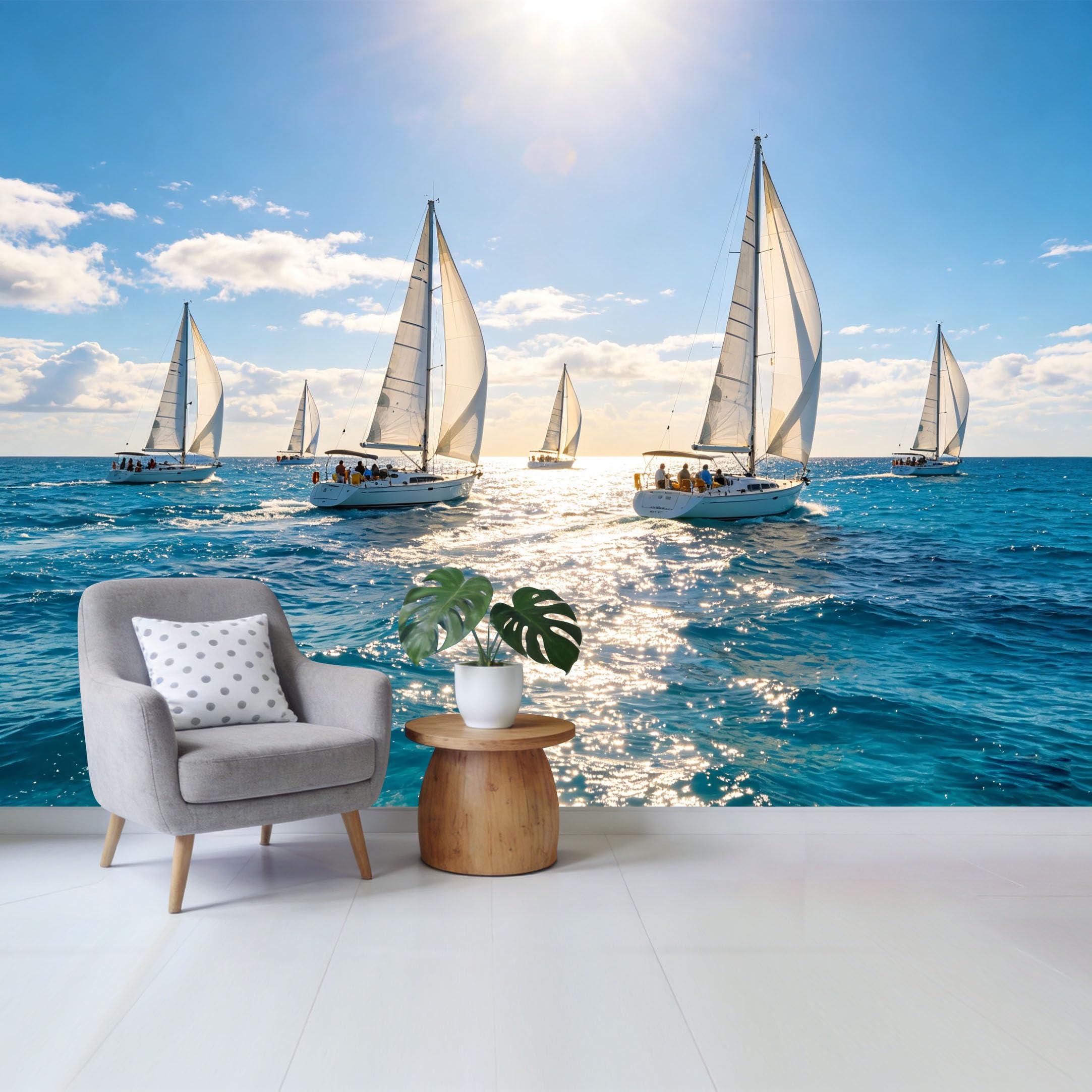 Qzlithotic Yq2605250151 Custom Size Wall Mural Ocean Sailing Regatta Coastal Landscape 3D Selfadhesive Wall Fabric Removable Wallpaper For Home Office Decor