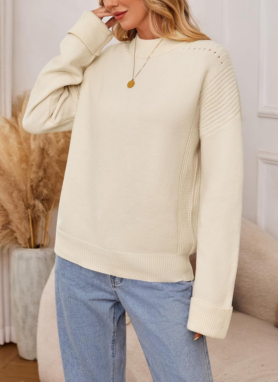 Zyyfly Womens Oversized Mock Neck Sweater Chunky Loose Long Sleeve Casual Fall Knit Pullover Sweaters - Image 2