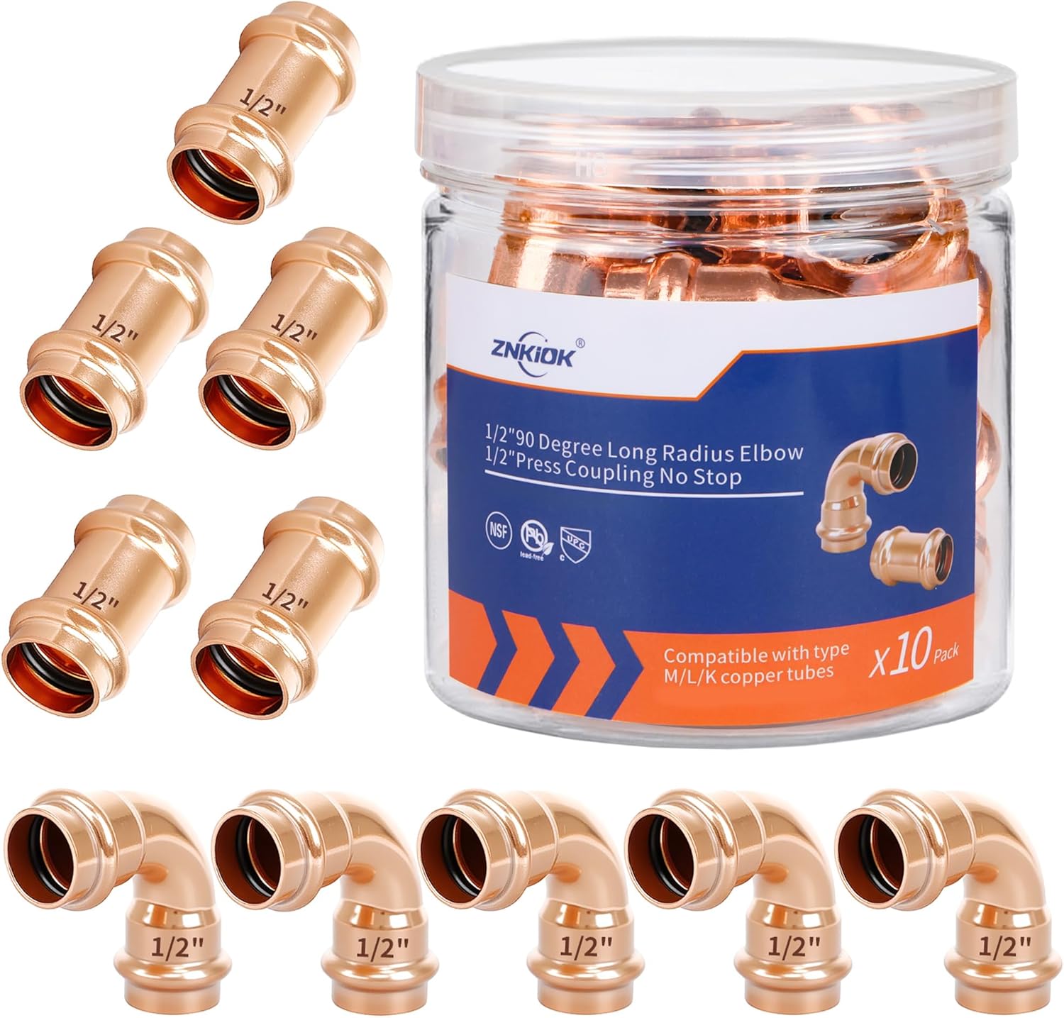 (Znkiok 8Pack)3/4"Press Fittings Zero Lead,3/4 Inch Press Copper End Cap For Copper Tube Connection,UPC,NSF/ANSI 61 Certified.