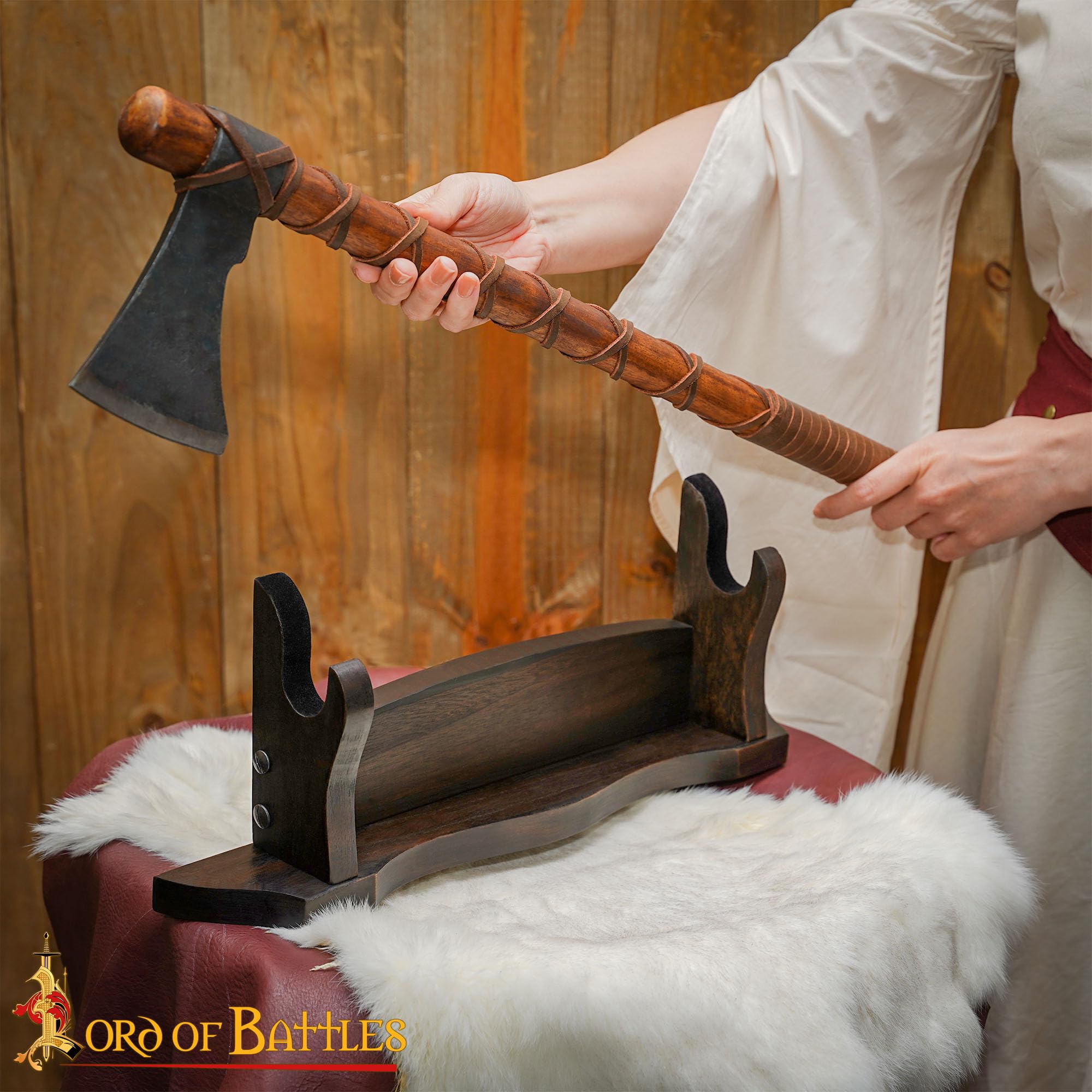 Lord of Battles Medieval Solid Wood Tier Sword Display Stand / Sword Holder / Gladiator Sword Display / Katana Sword Holder (Single Tier)